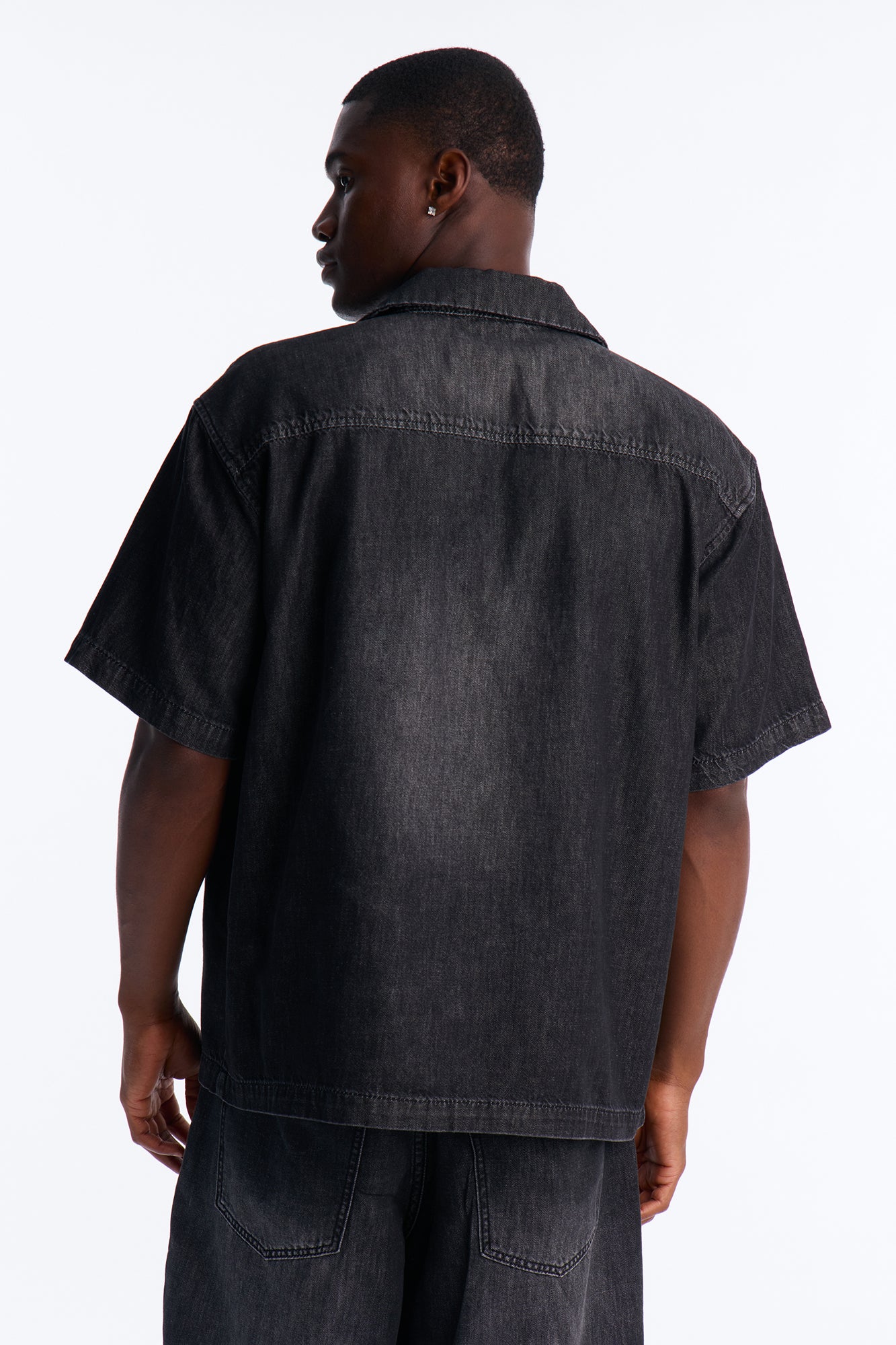 Everyday Hemp Relaxed Cuban Collar Denim Shirt - Black Wash