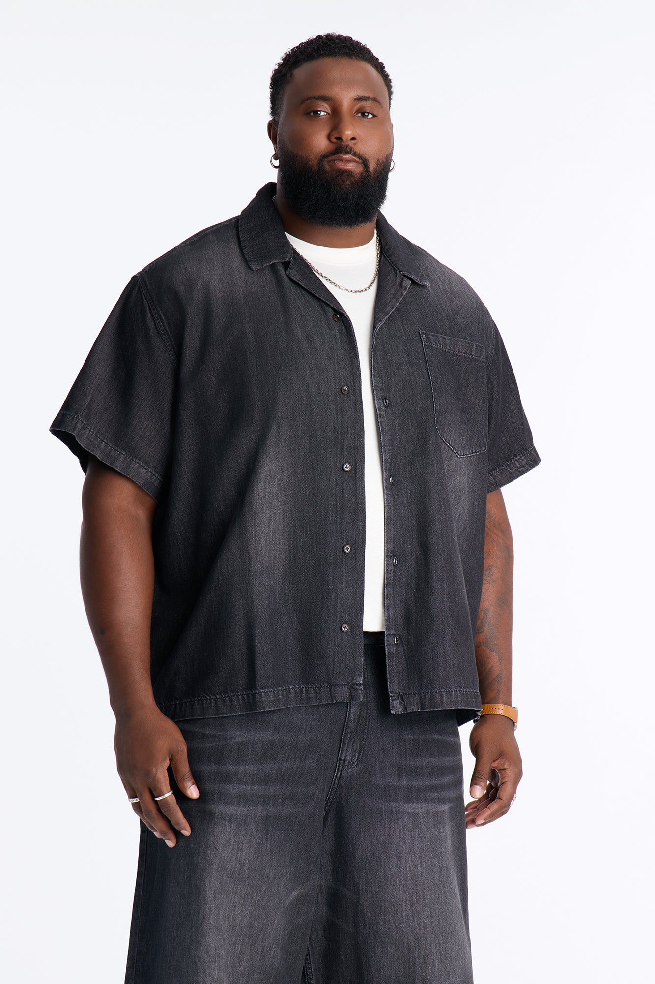 Everyday Hemp Relaxed Cuban Collar Denim Shirt - Black Wash