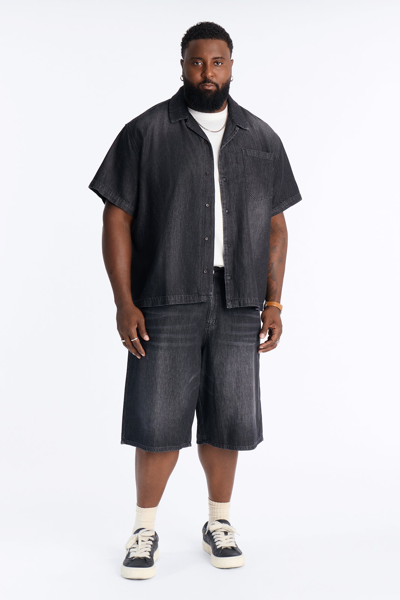 Everyday Hemp Relaxed Cuban Collar Denim Shirt - Black Wash