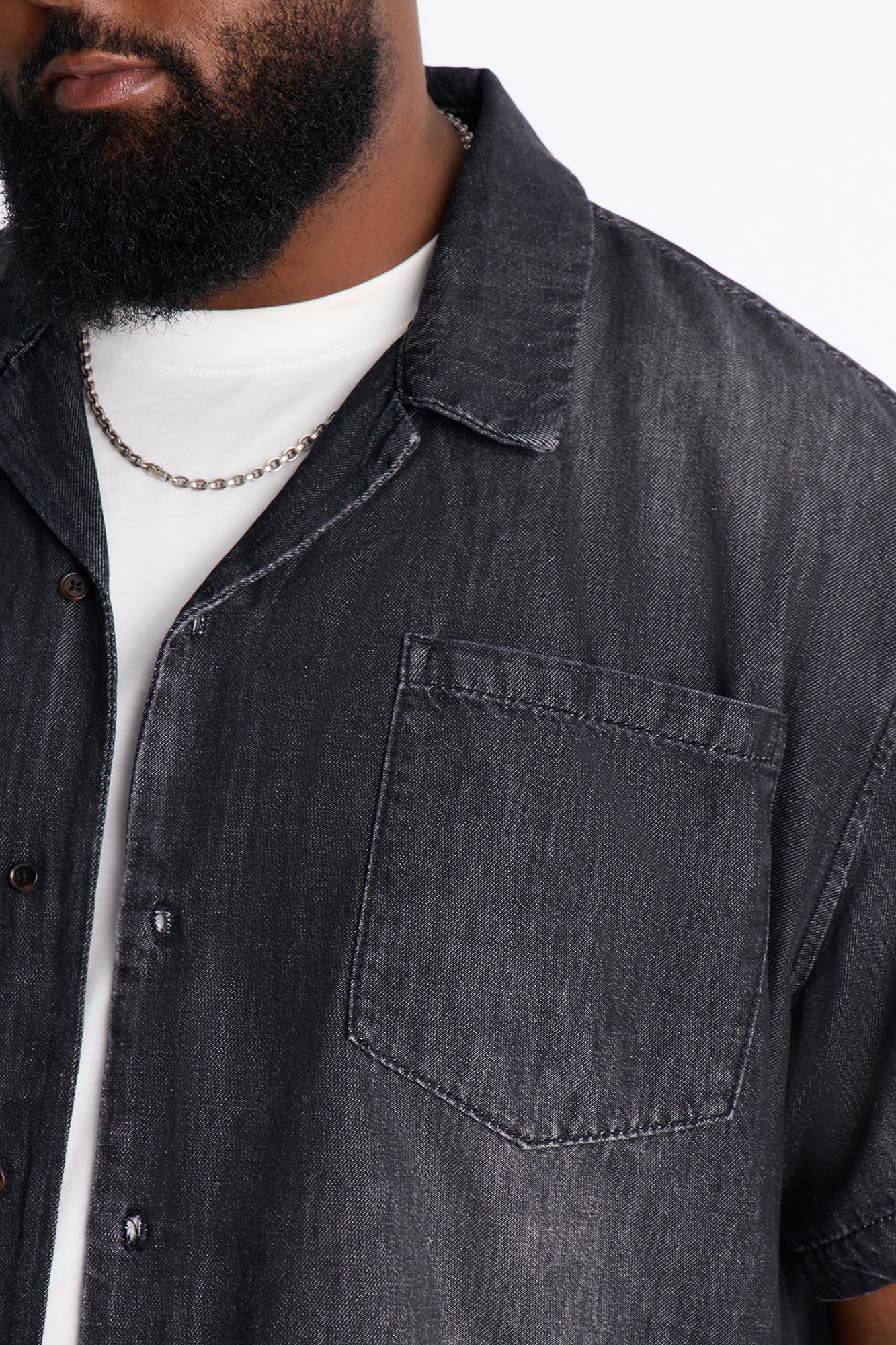 Everyday Hemp Relaxed Cuban Collar Denim Shirt - Black Wash