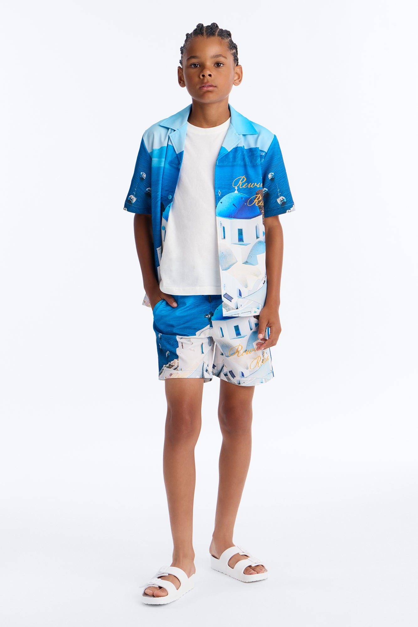 Mini Relaxed Cerulean Horizons Photo Real Cuban Collar Shirt - Blue/combo