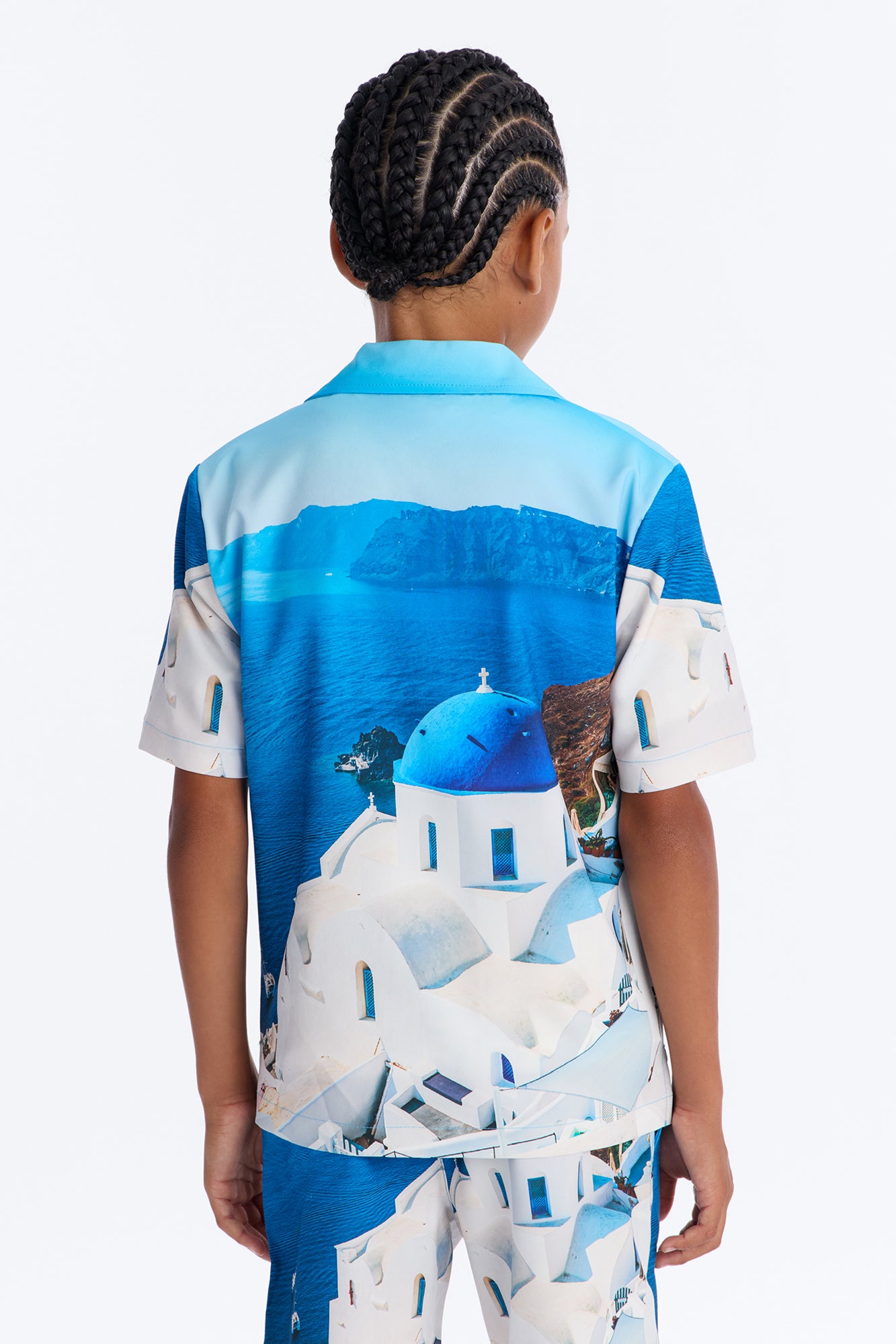 Mini Relaxed Cerulean Horizons Photo Real Cuban Collar Shirt - Blue/combo