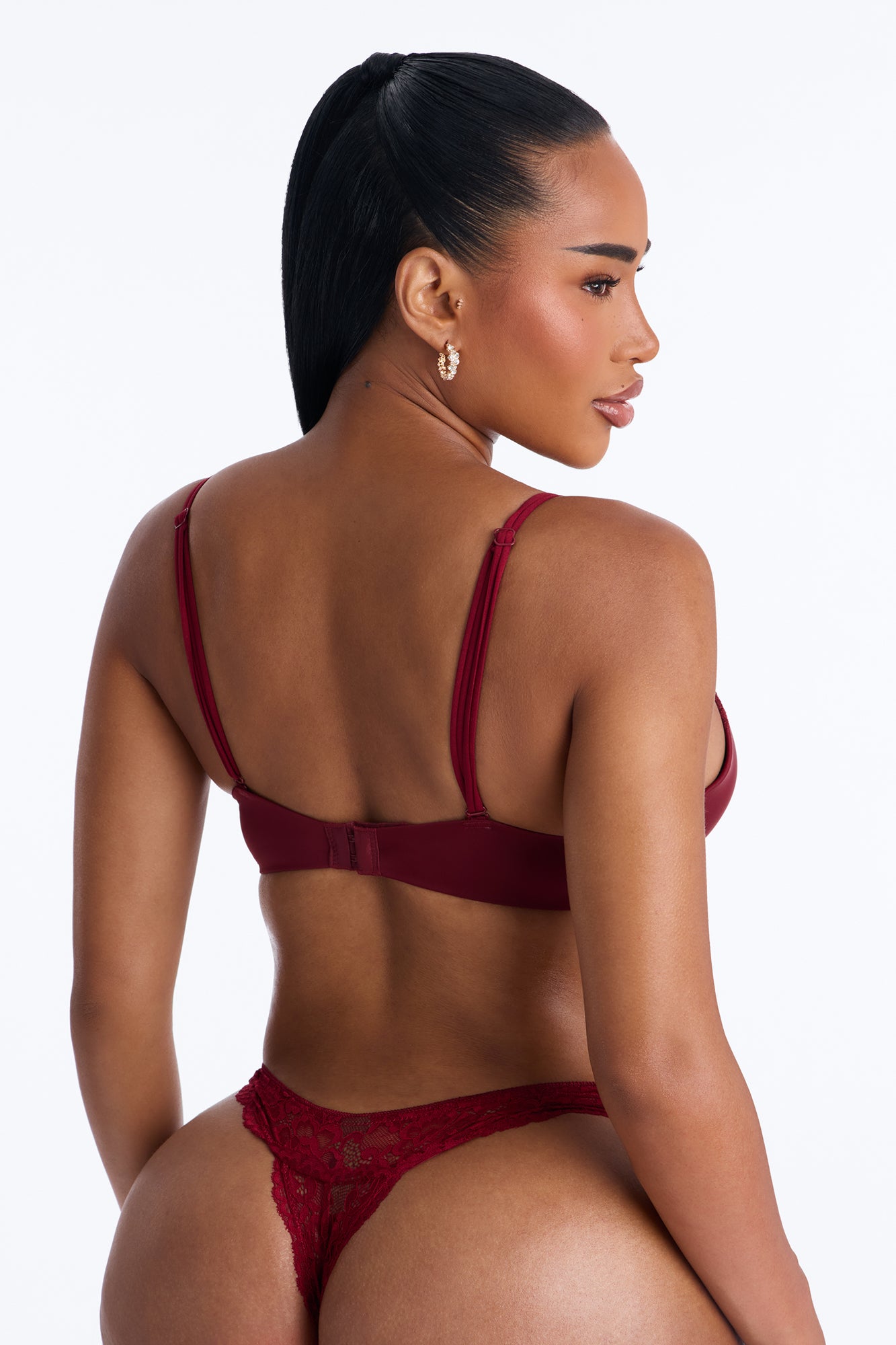 Nova Shiny Smooth Lightly Lined Plunge Demi Bra - Burgundy