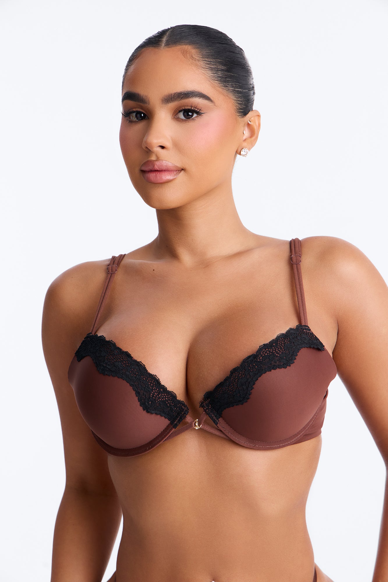 Nova Shiny Smooth Lightly Lined Plunge Demi Bra - Chocolate