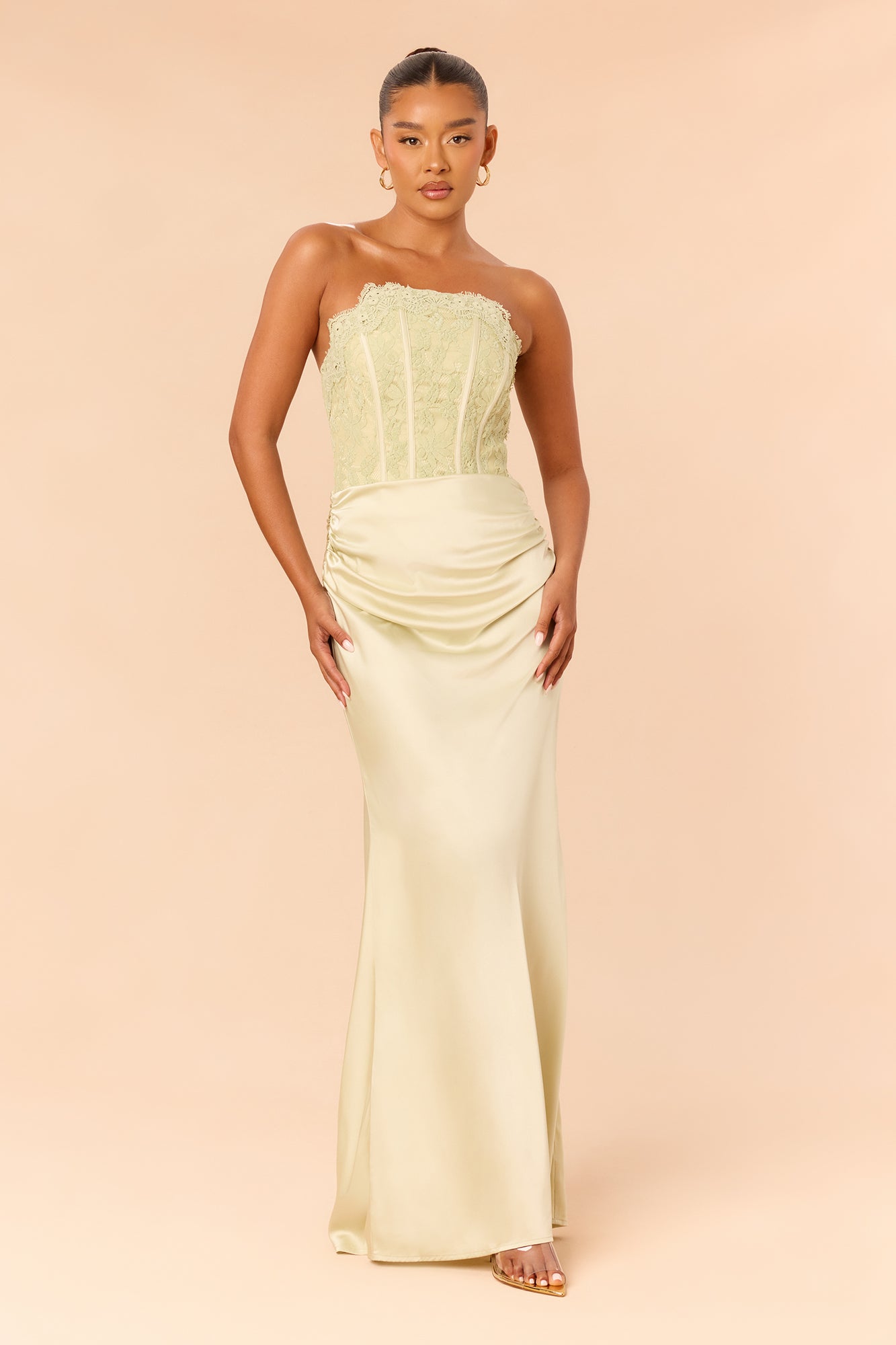 Brianna Lace Corset Maxi Dress - Sage