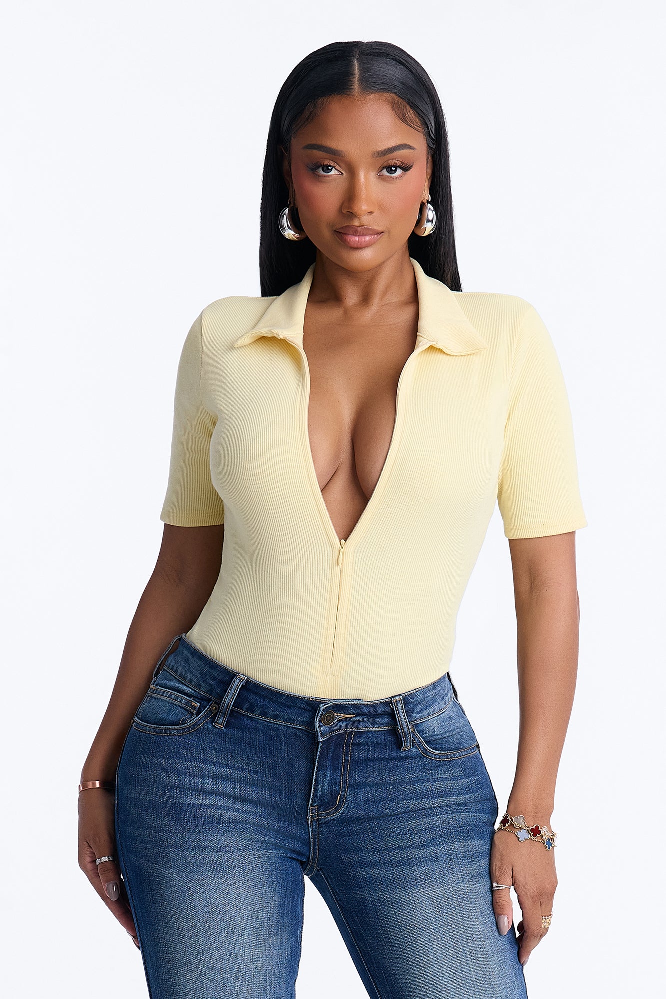 Hustle And Grind Short Sleeve Bodysuit - Butter Yellow