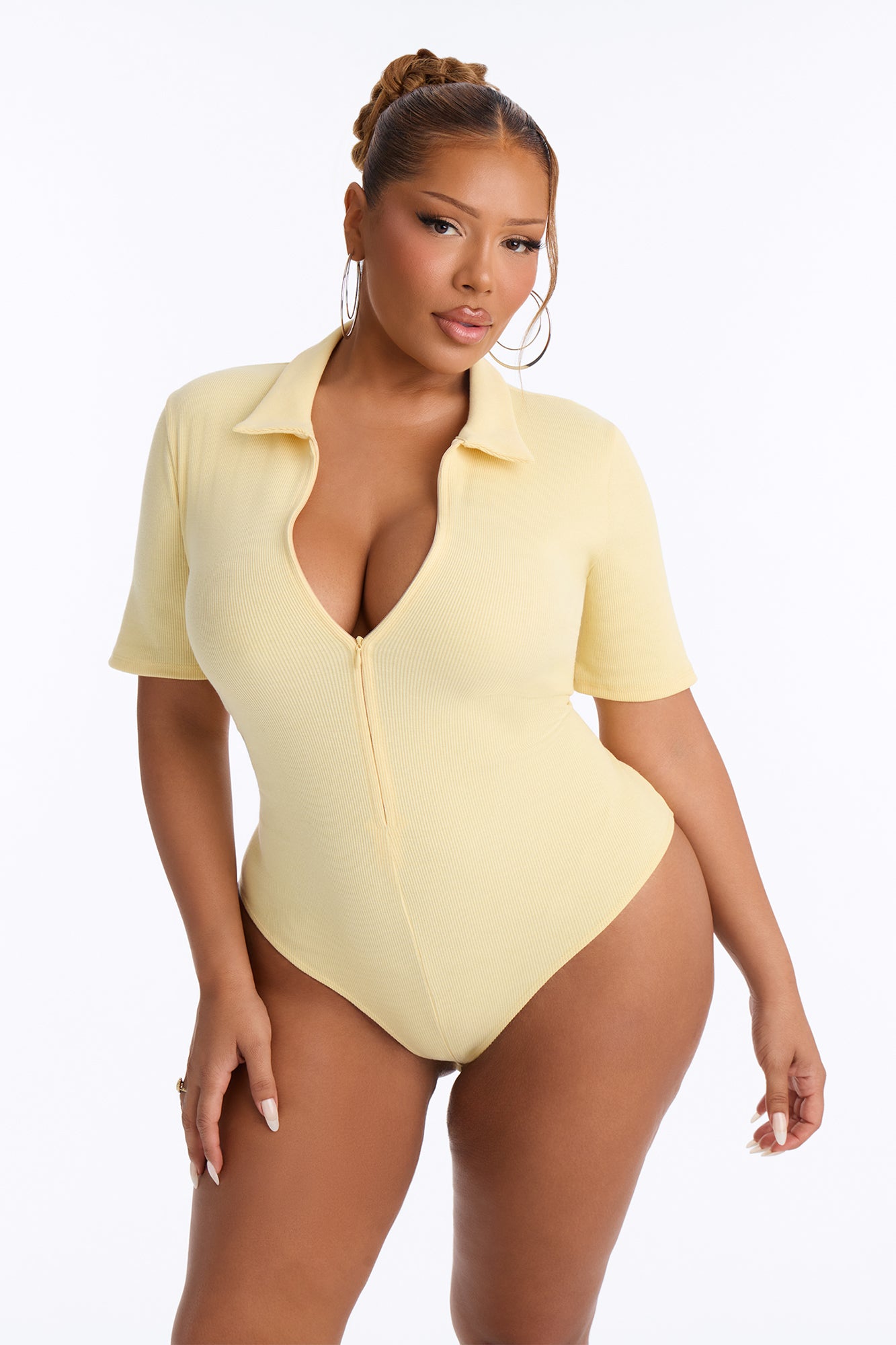 Hustle And Grind Short Sleeve Bodysuit - Butter Yellow