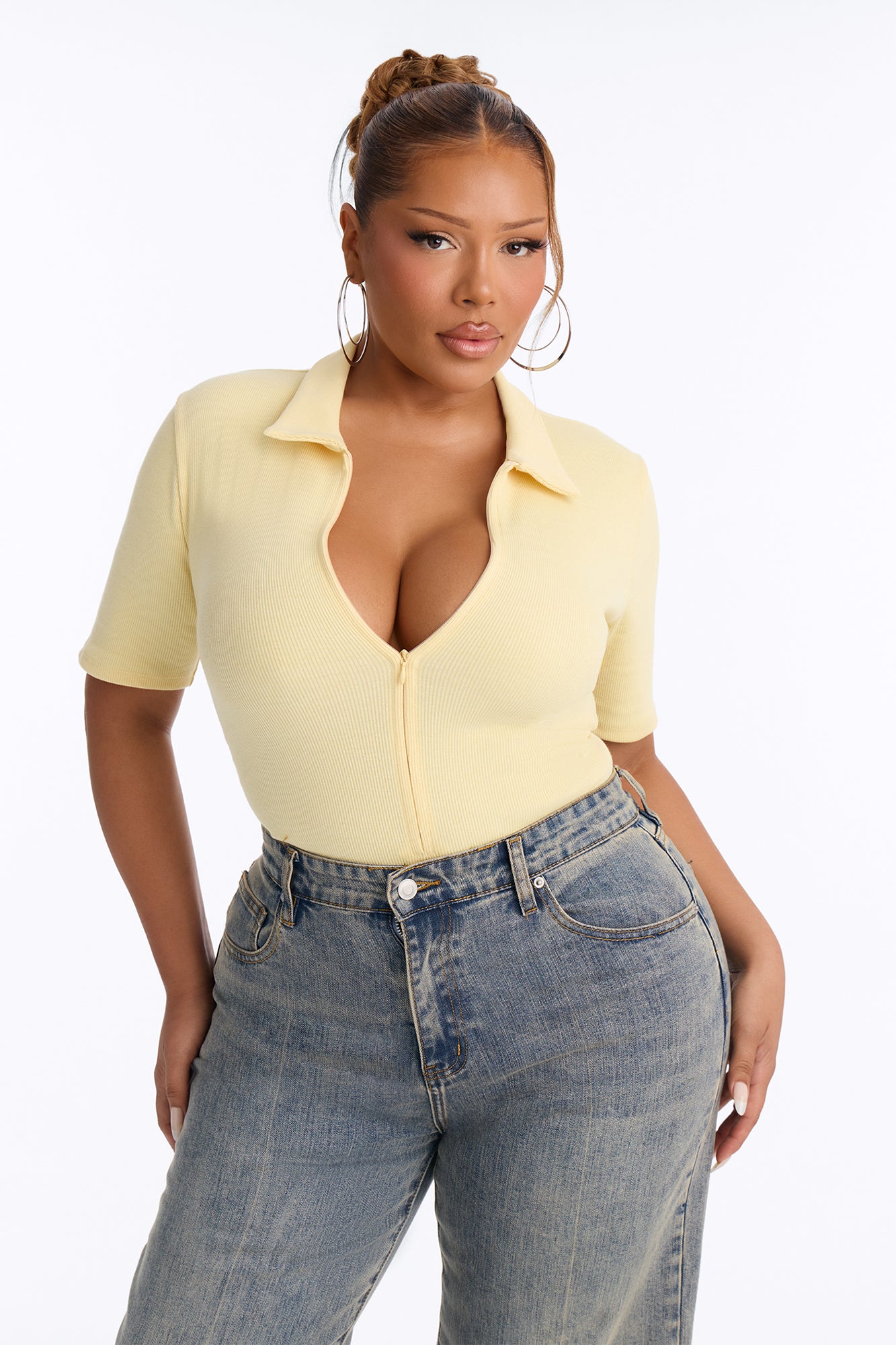 Hustle And Grind Short Sleeve Bodysuit - Butter Yellow