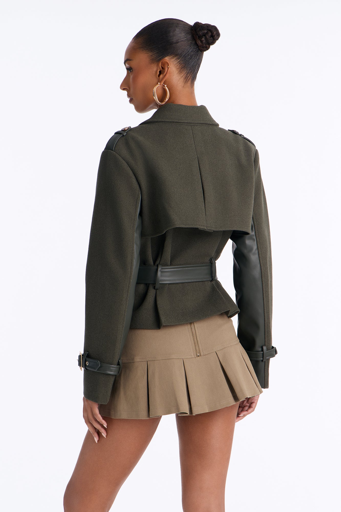 Not Too Casual Cropped Trench - Military Green