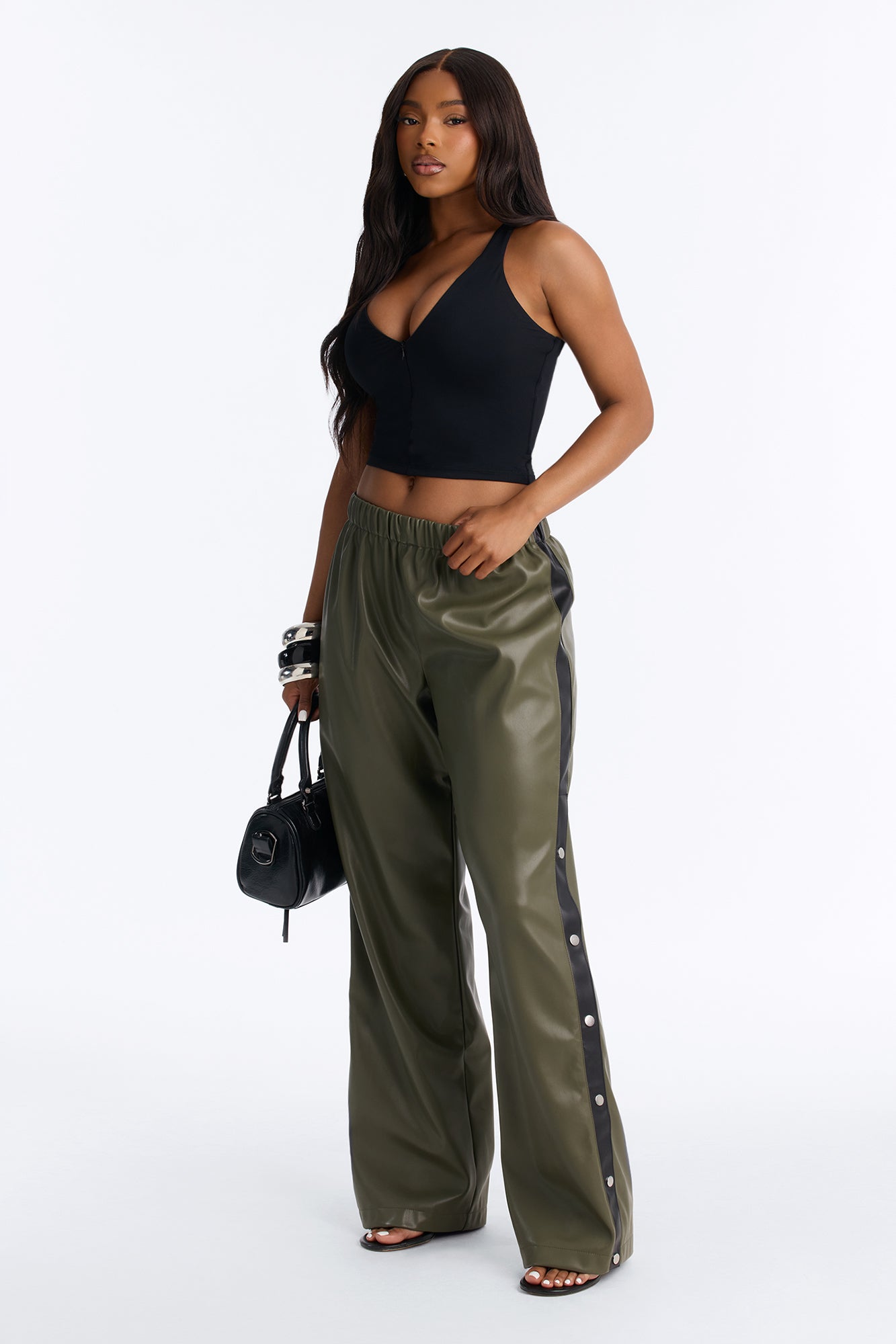 Street Feels Faux Leather Track Pant - Olive/combo