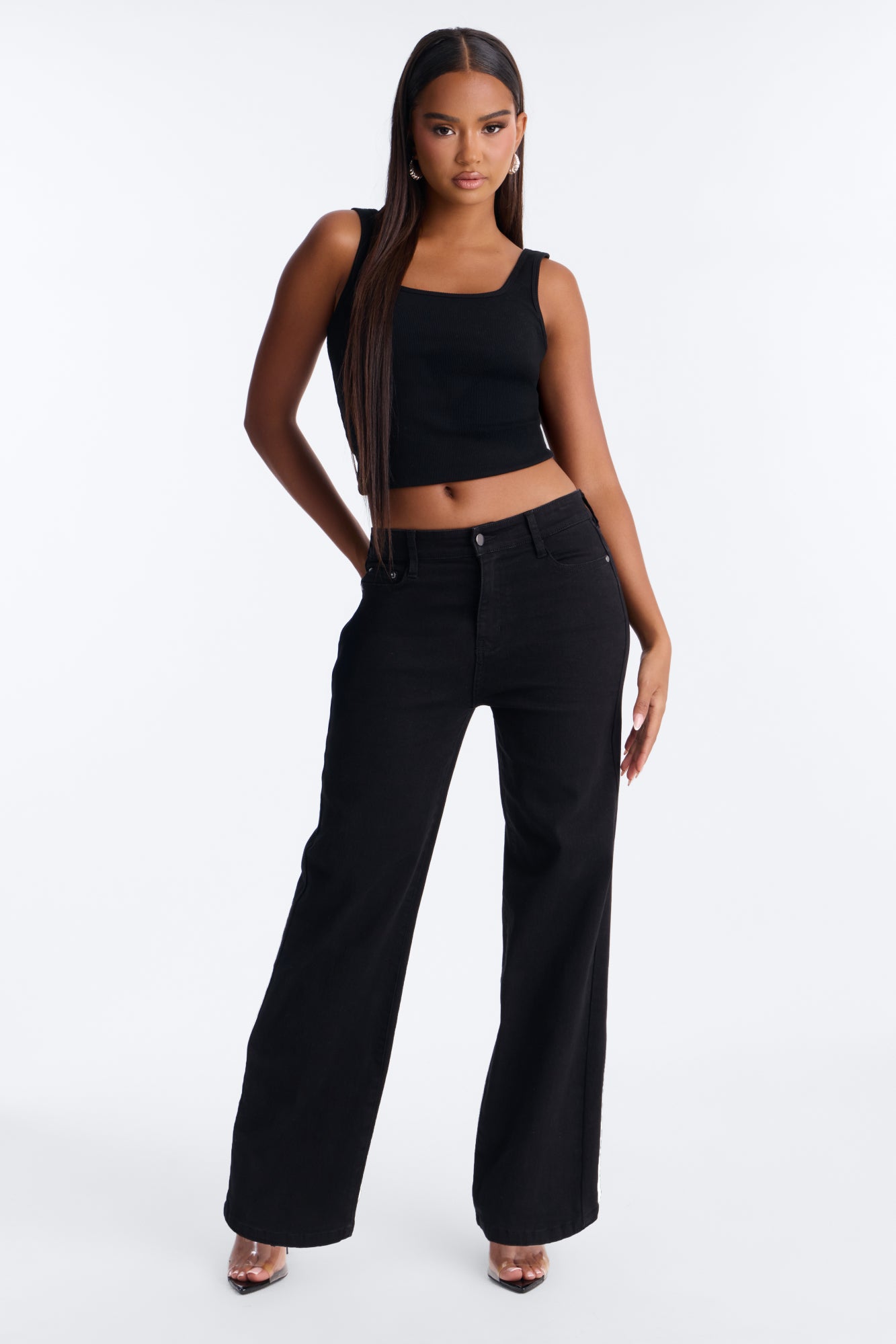 Petite Simply Basic Stretch Straight Jeans - Black