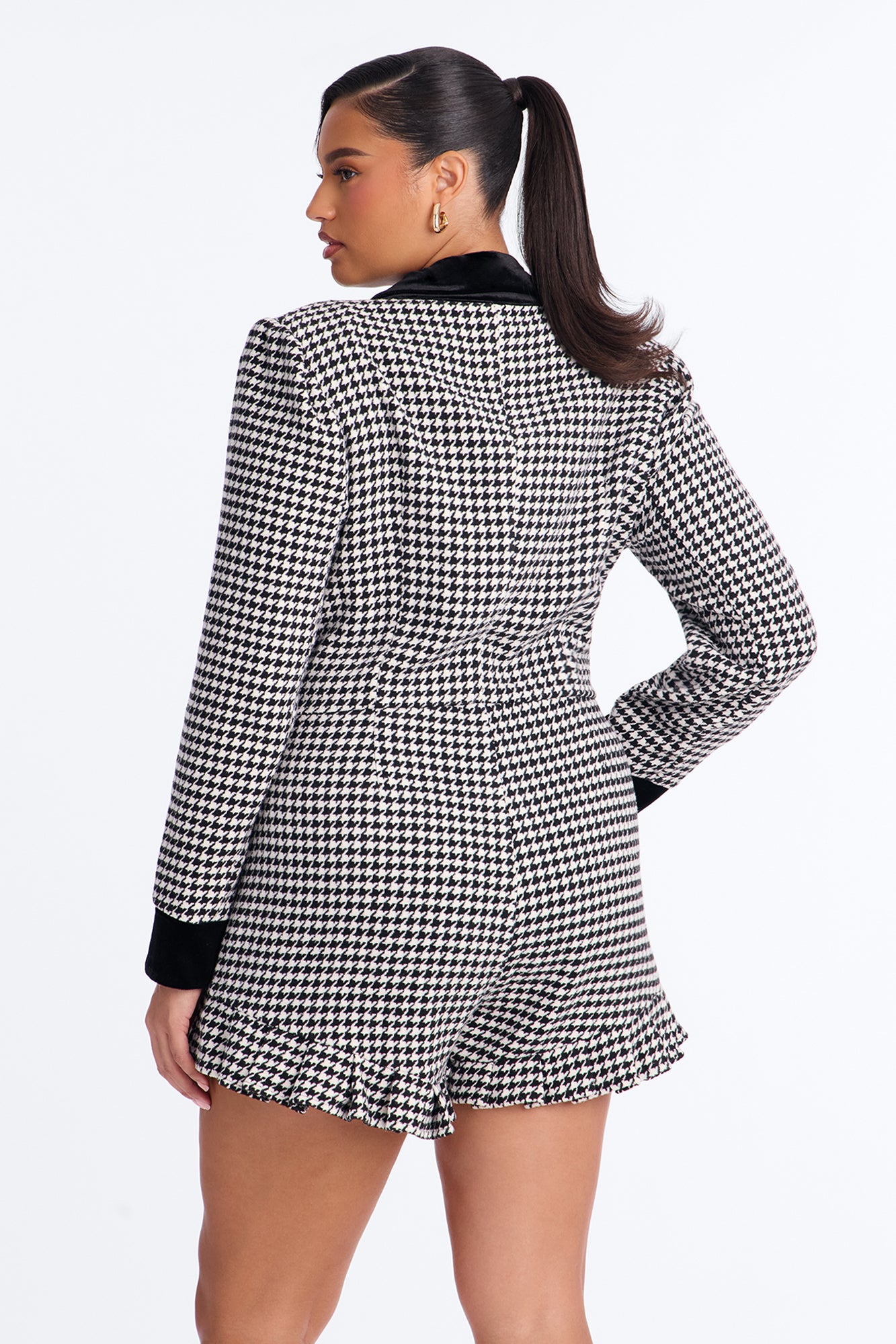 Paige Tweed Ruffle Romper - Black/White