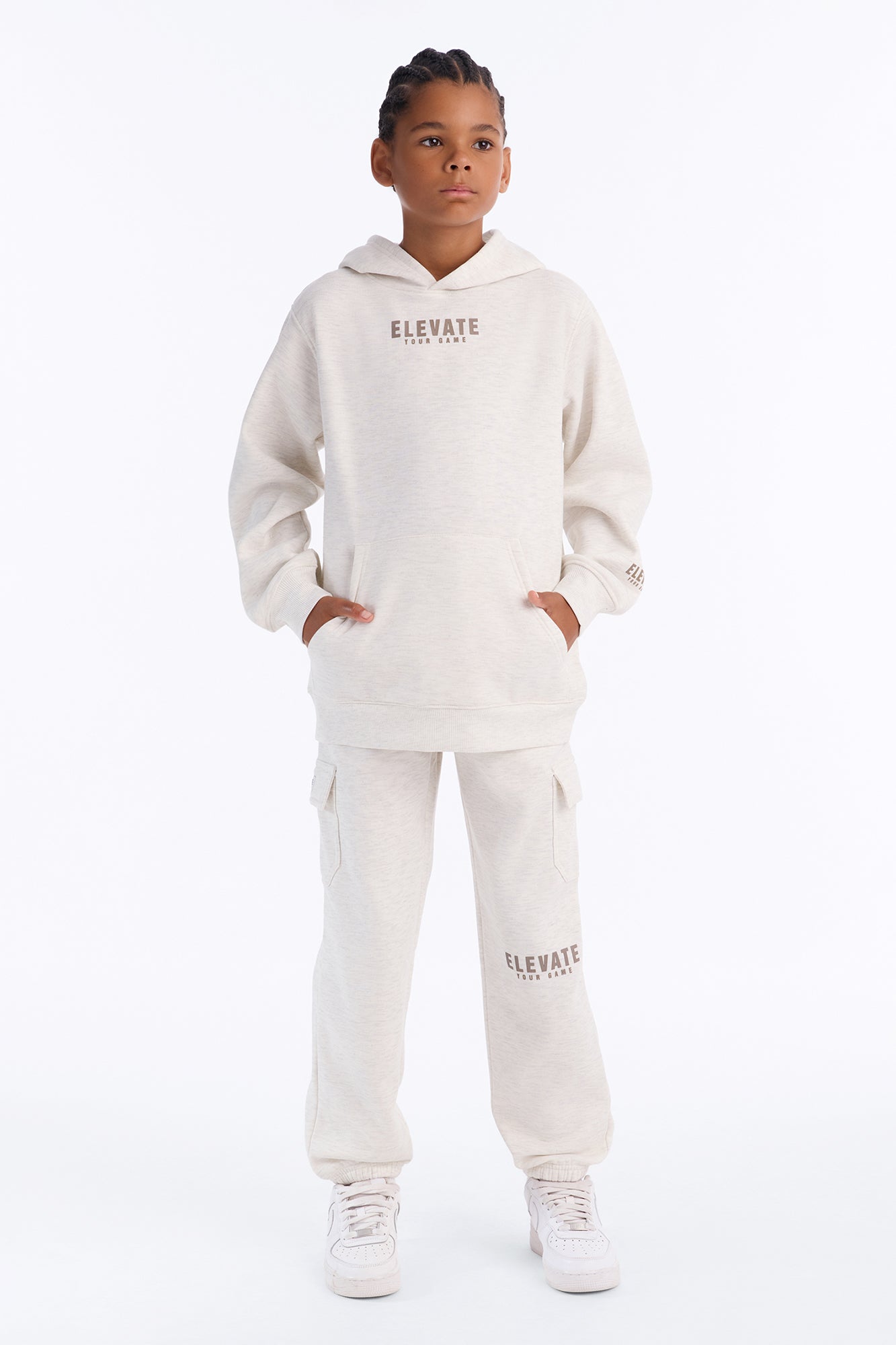 Mini Elevate Your Game Pullover Hoodie and Jogger Pant Set - Oatmeal