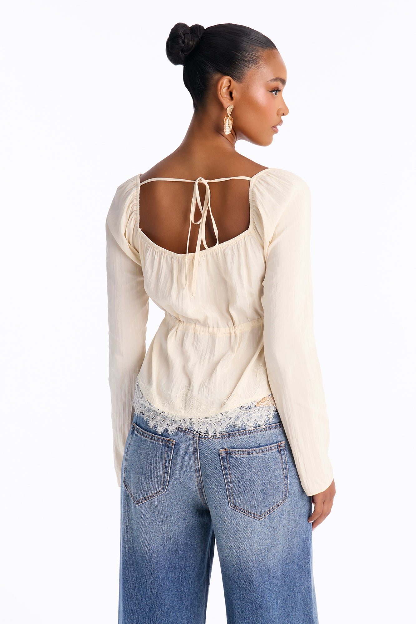 Nikola Lace Trim Button Up Blouse - Ivory