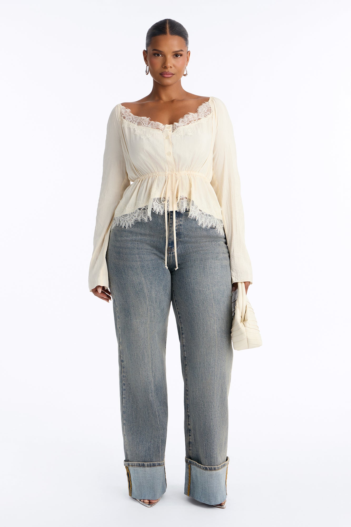 Nikola Lace Trim Button Up Blouse - Ivory