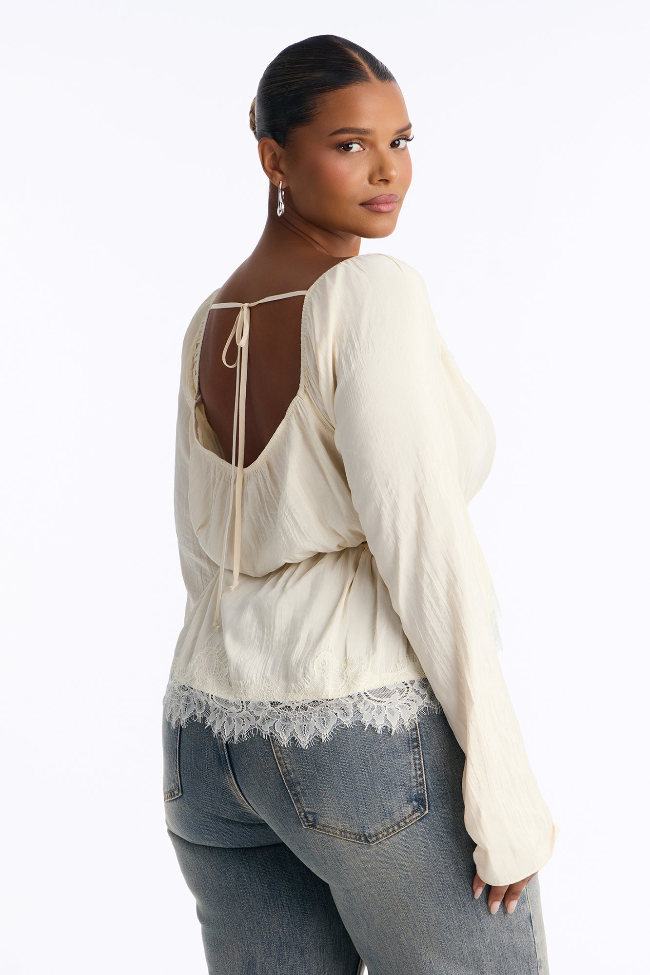 Nikola Lace Trim Button Up Blouse - Ivory