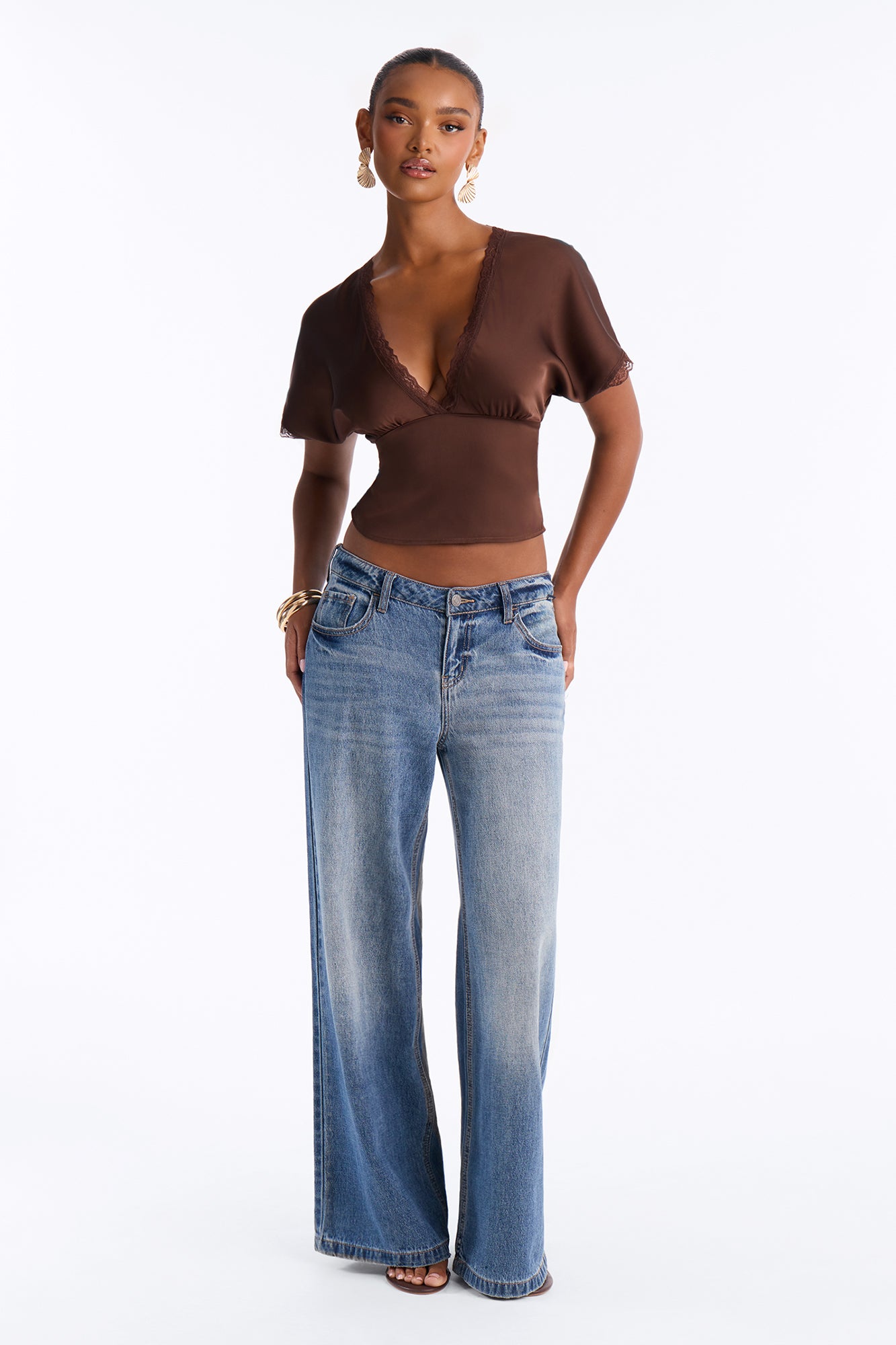 Still Yours V-Neck Satin Blouse - Chocolate
