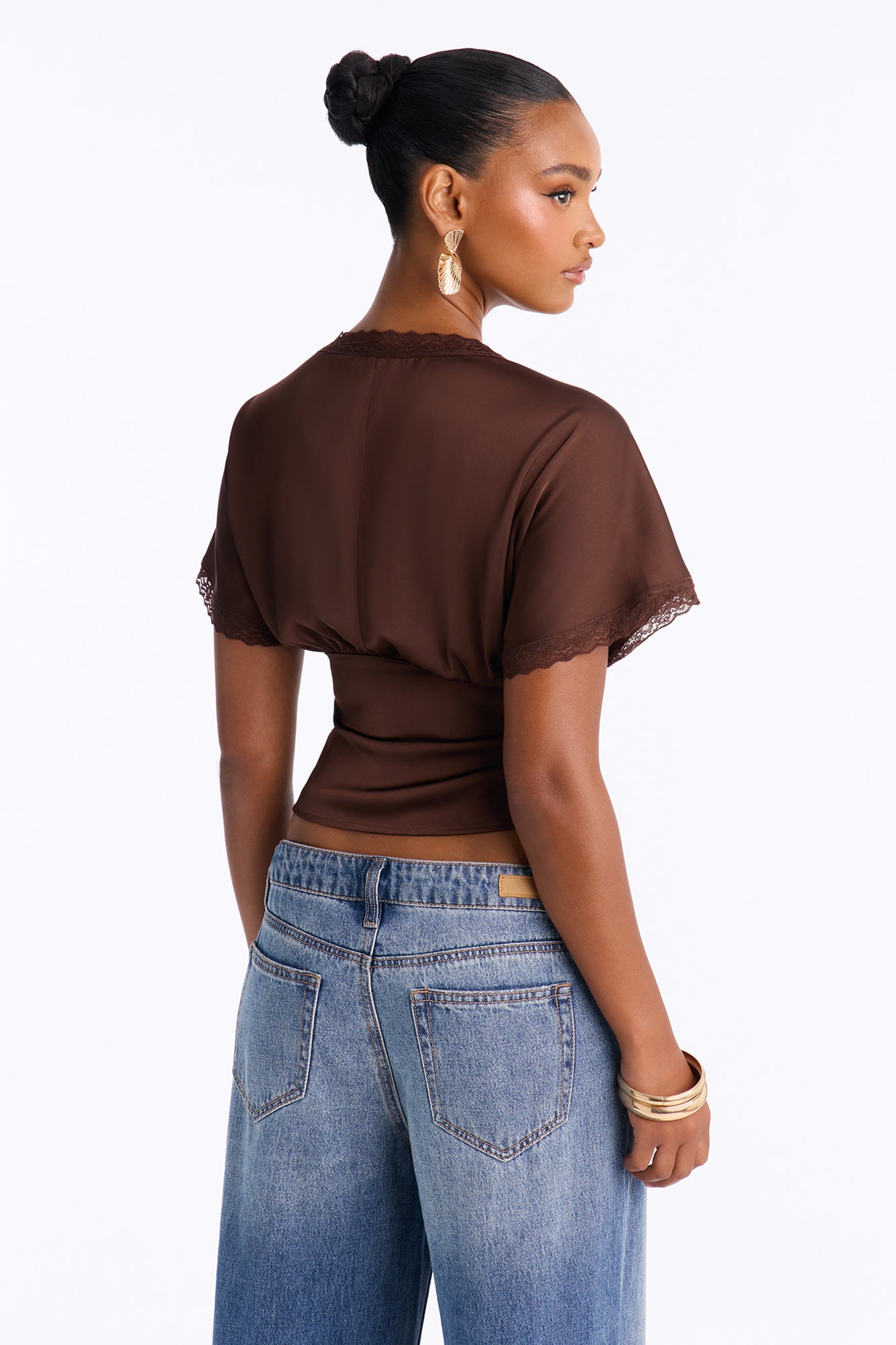 Still Yours V-Neck Satin Blouse - Chocolate