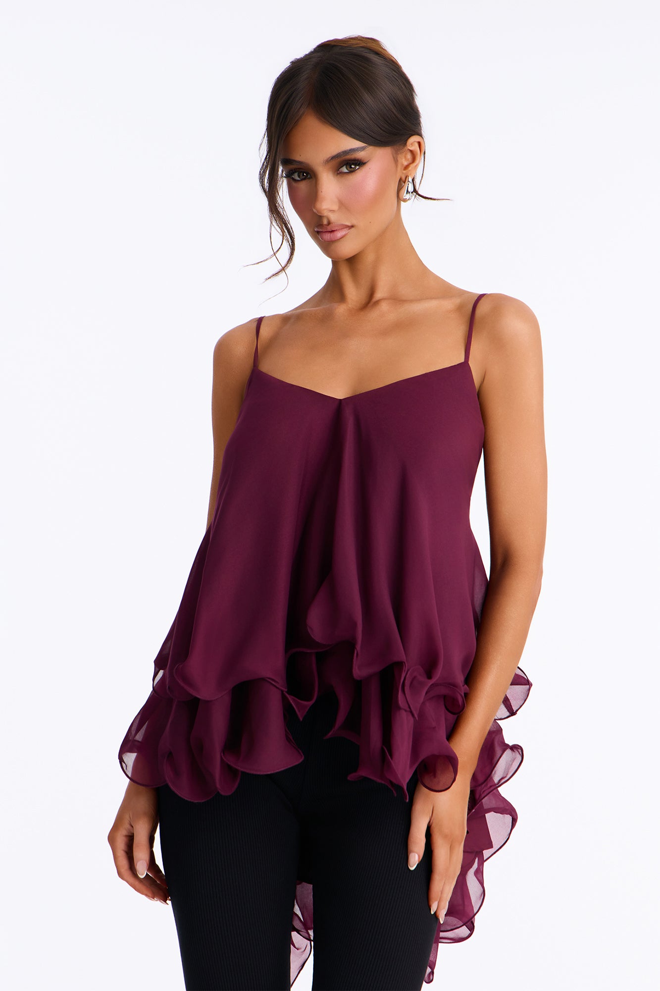 Nadia Ruffle Extreme Ruffle Cami Top - Burgundy