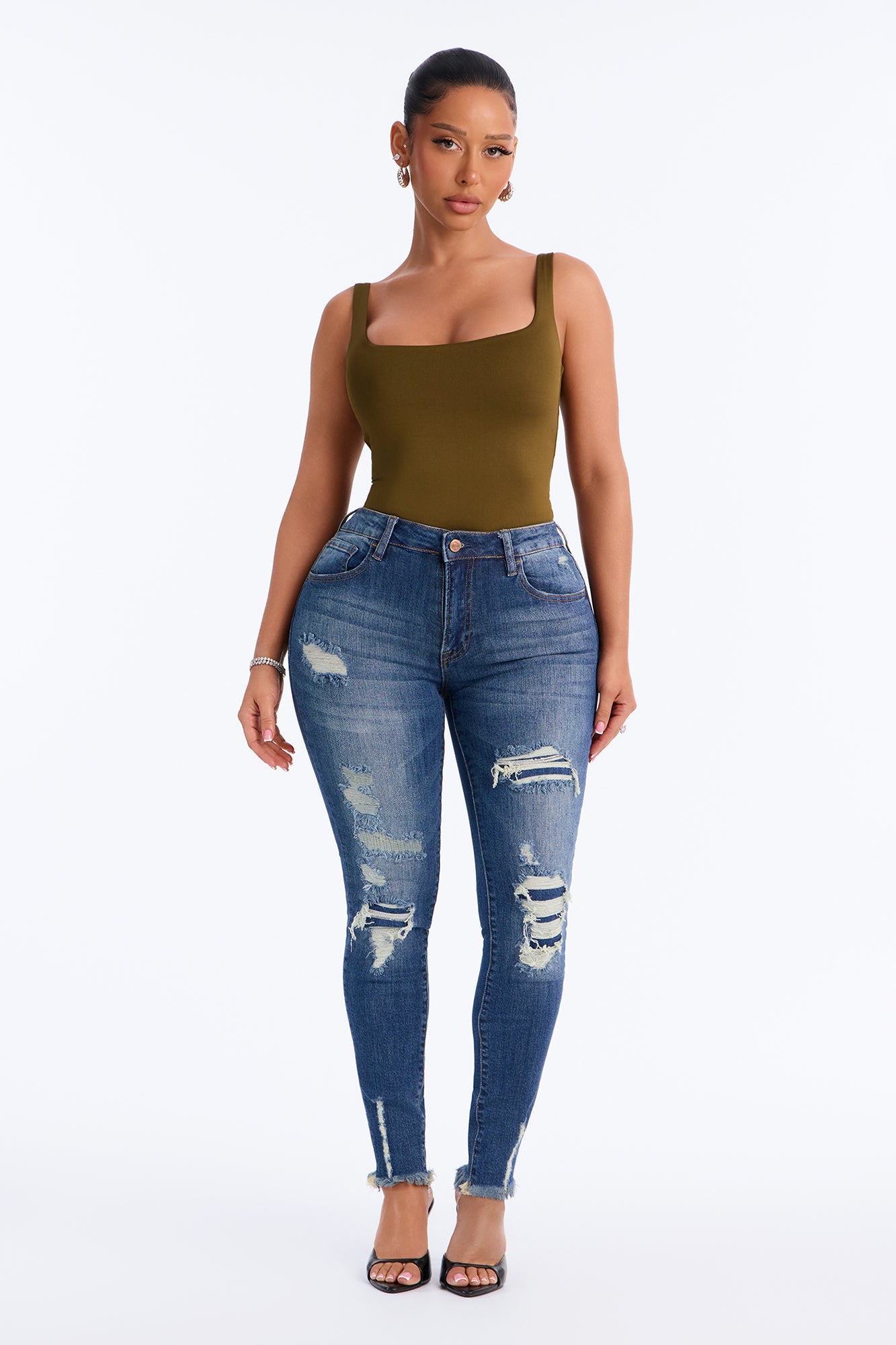 Back To Basic Double Lined Bodysuit - Dark Olive