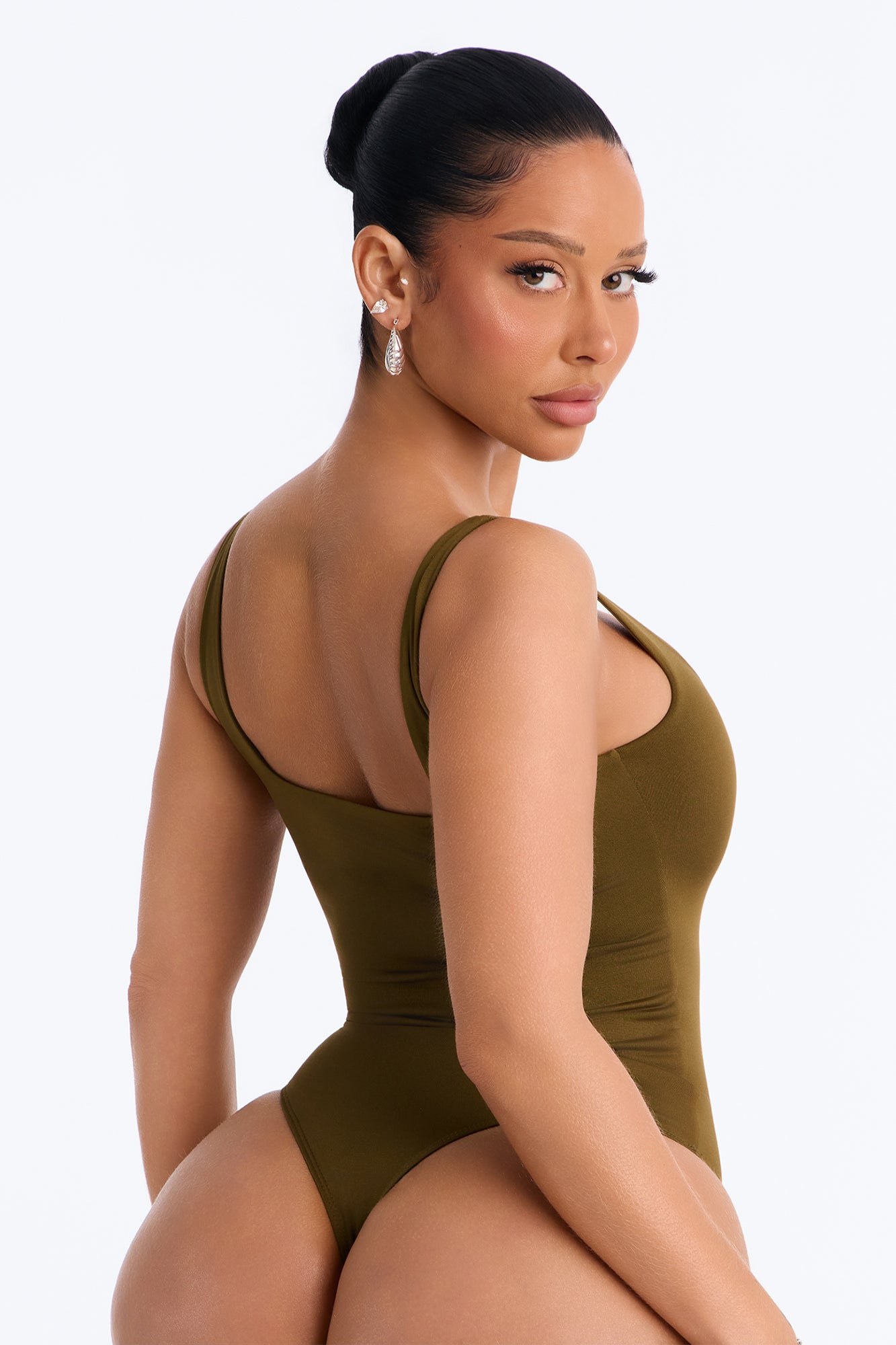 Back To Basic Double Lined Bodysuit - Dark Olive