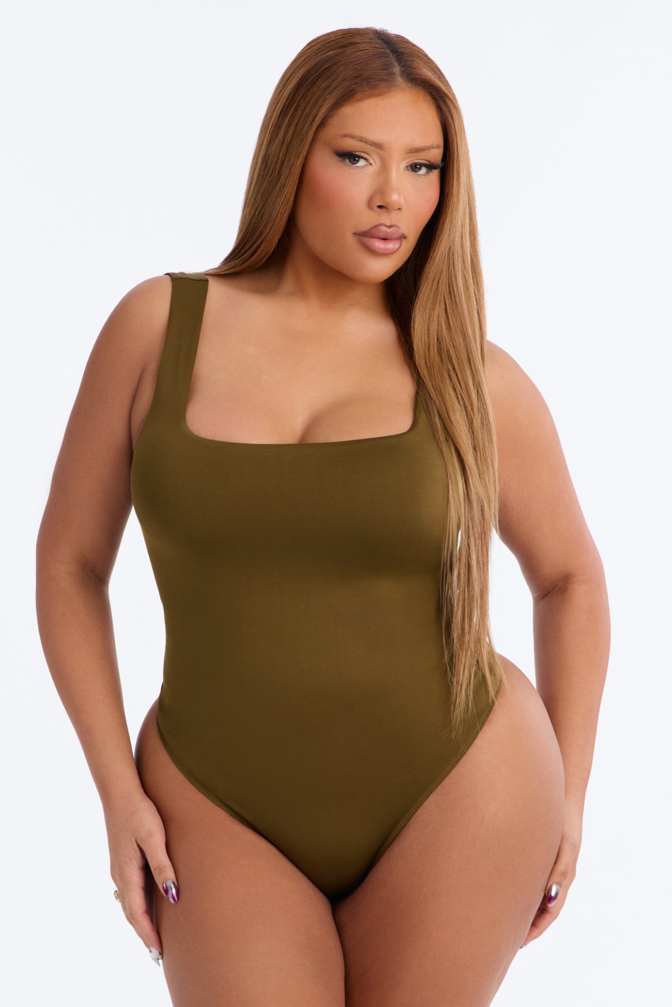 Back To Basic Double Lined Bodysuit - Dark Olive