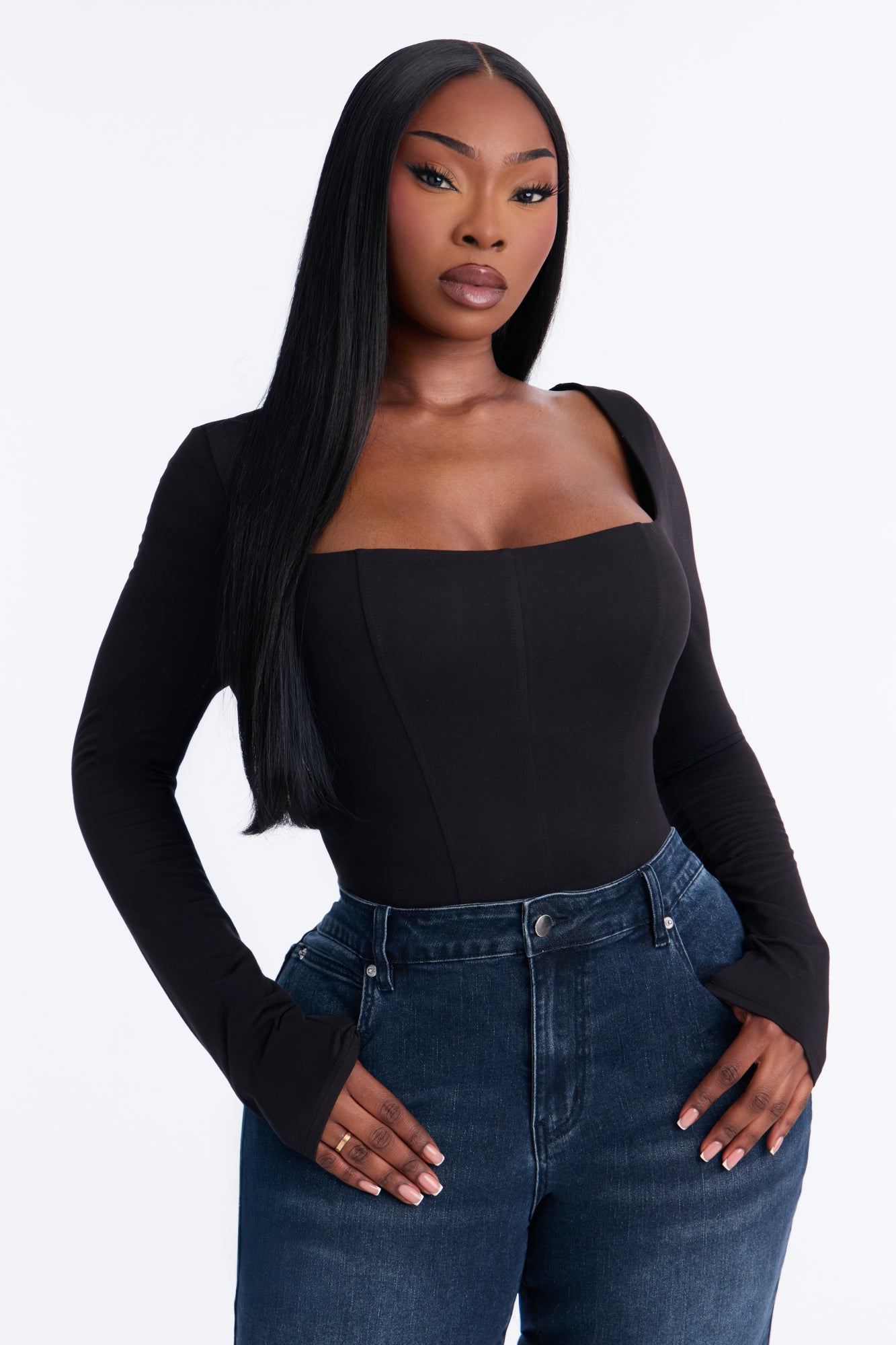 Sammy Square Neck Bodysuit - Black