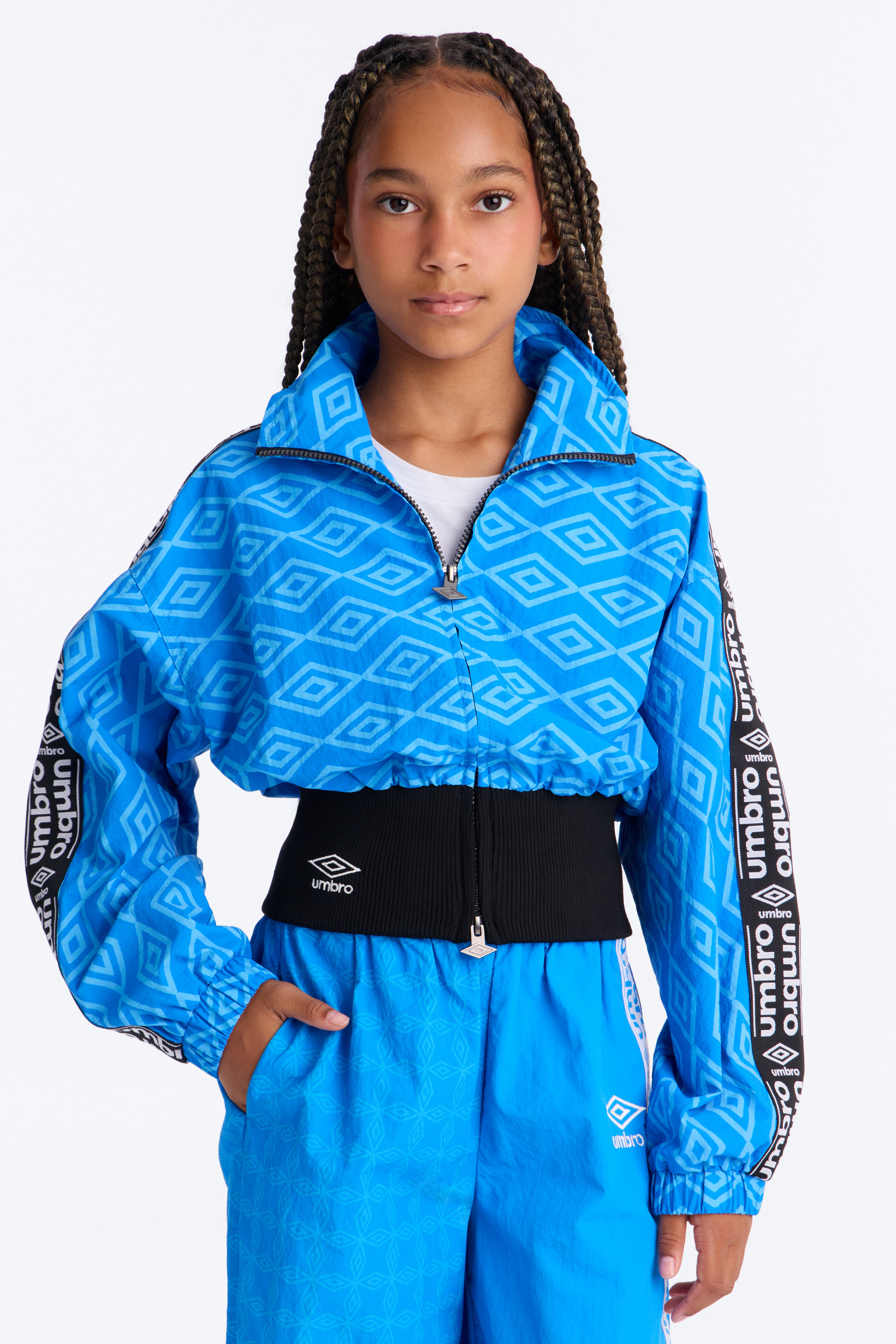Mini Umbro Windbreaker Rib Waist Zip Up Jacket - Blue/Black