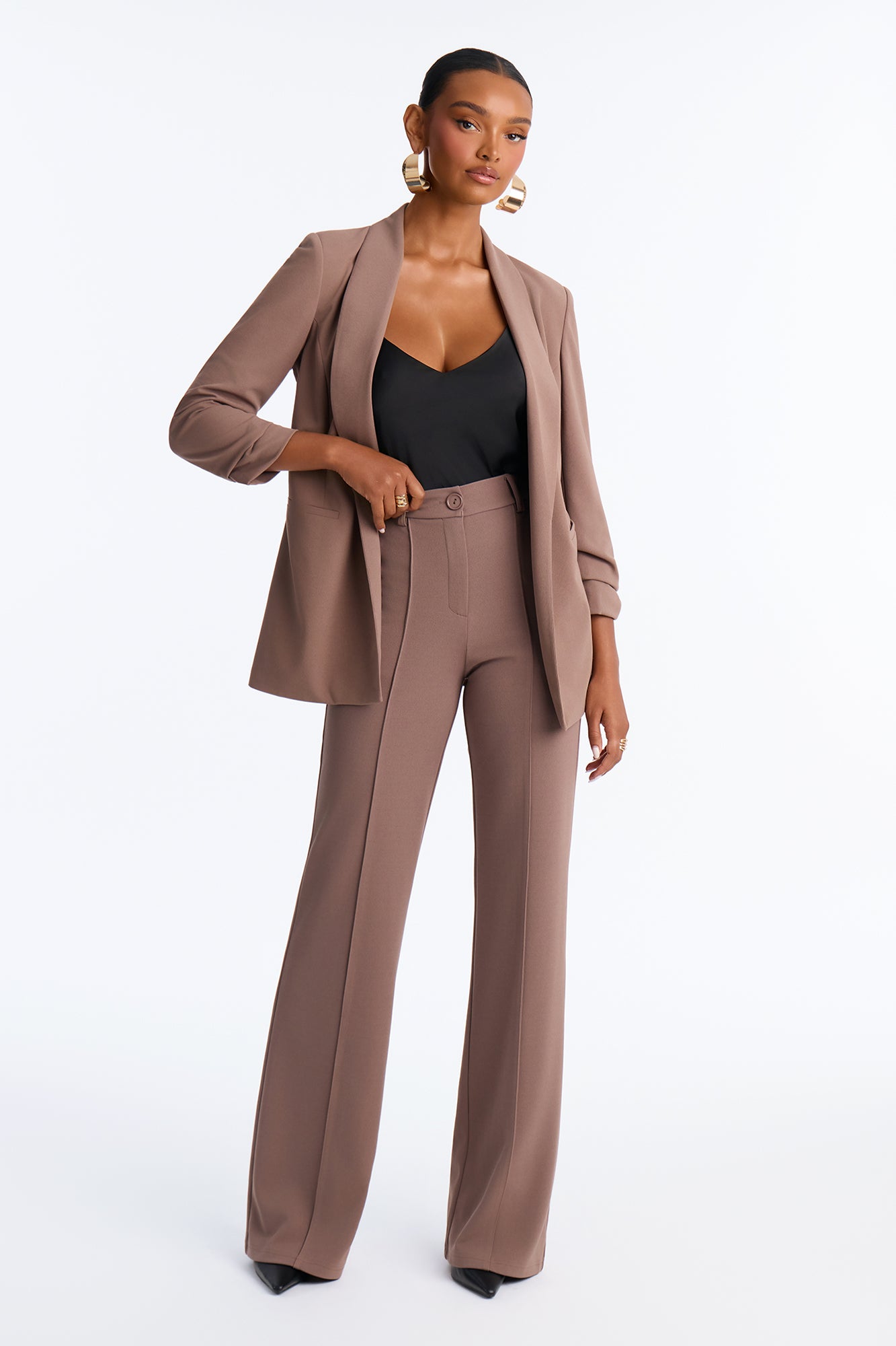 Heidi Wide Leg Trouser Pant - Caffe