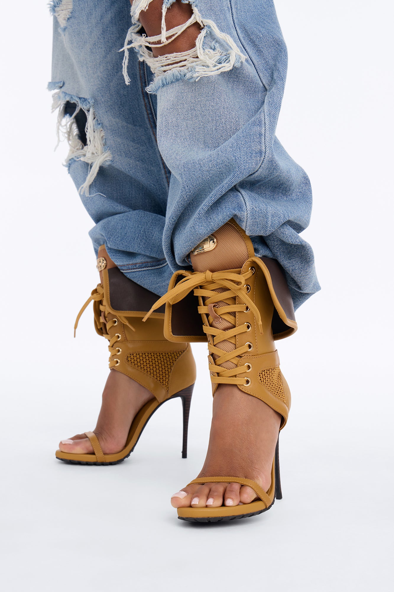 Steve Madden Casella Lace-Up Heels - Wheat