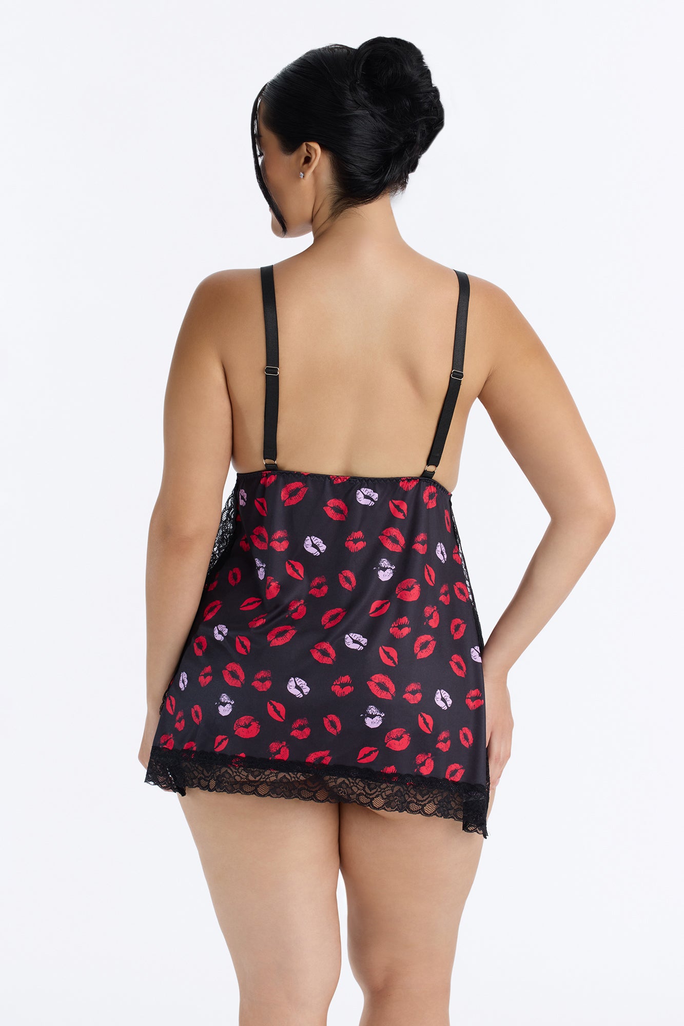 One More Time Lace Trim Babydoll - Black/combo
