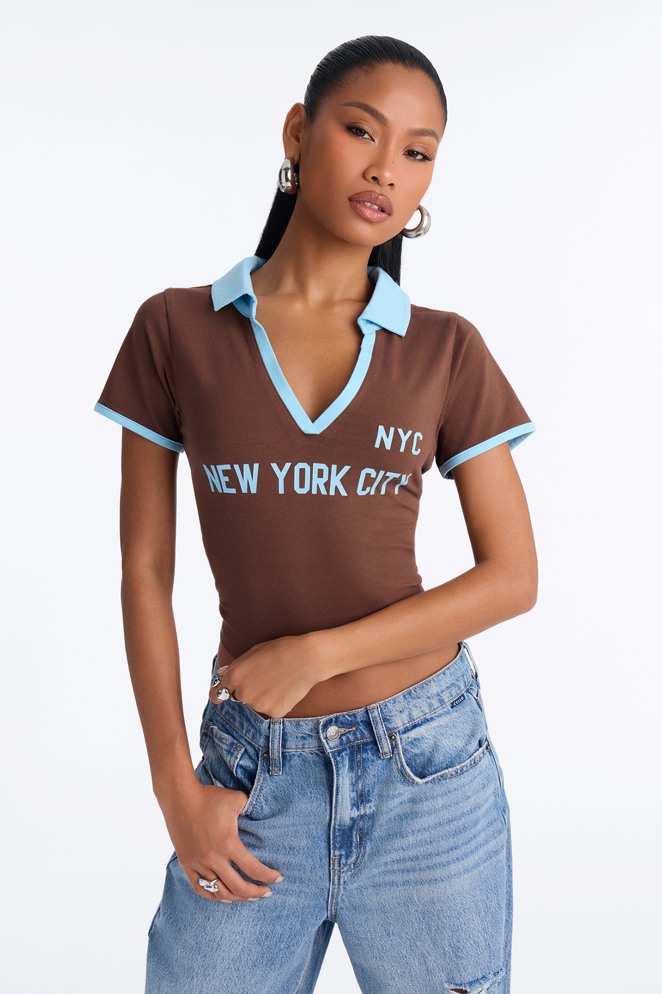 NYC Cropped Polo Top - Chocolate