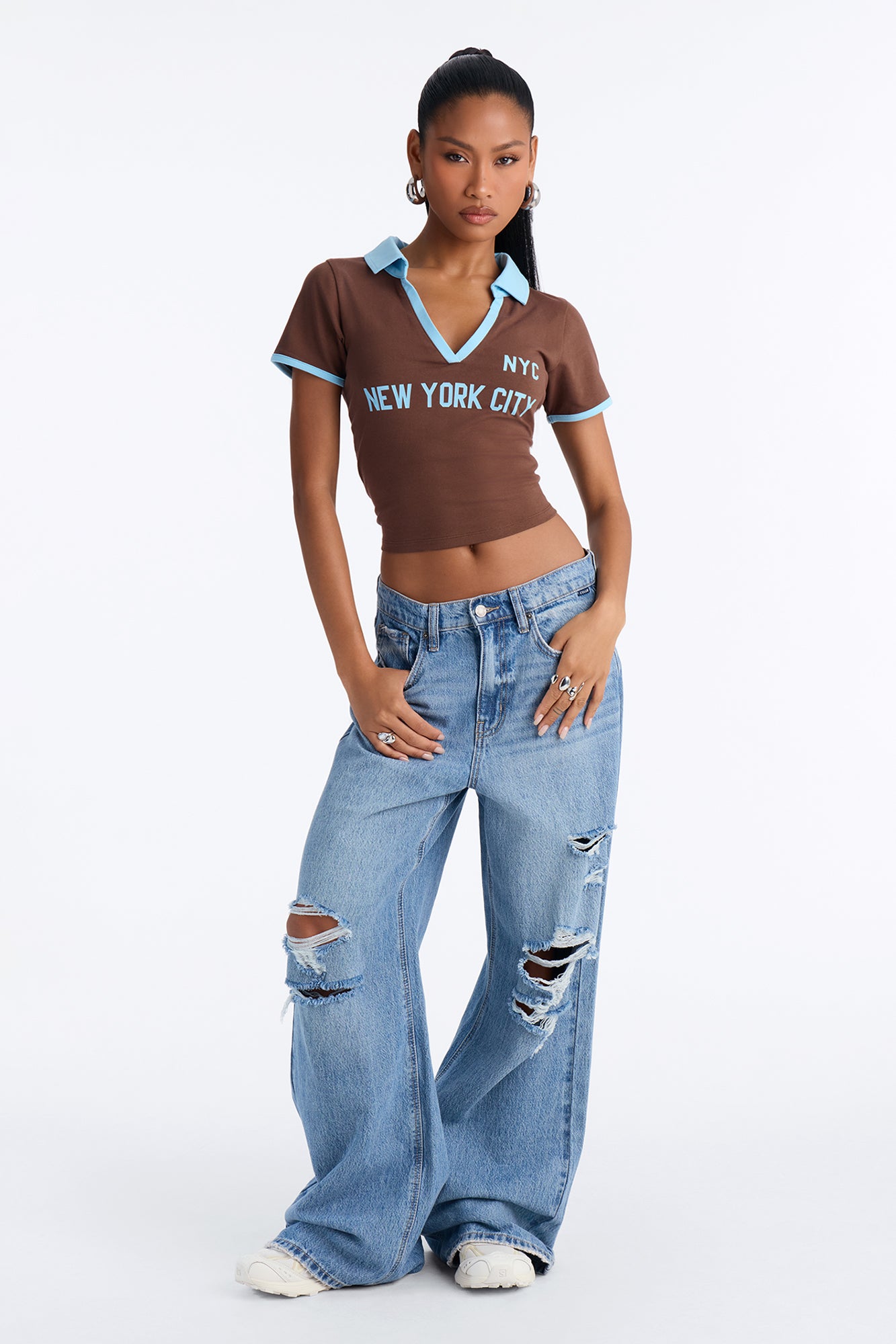 NYC Cropped Polo Top - Chocolate