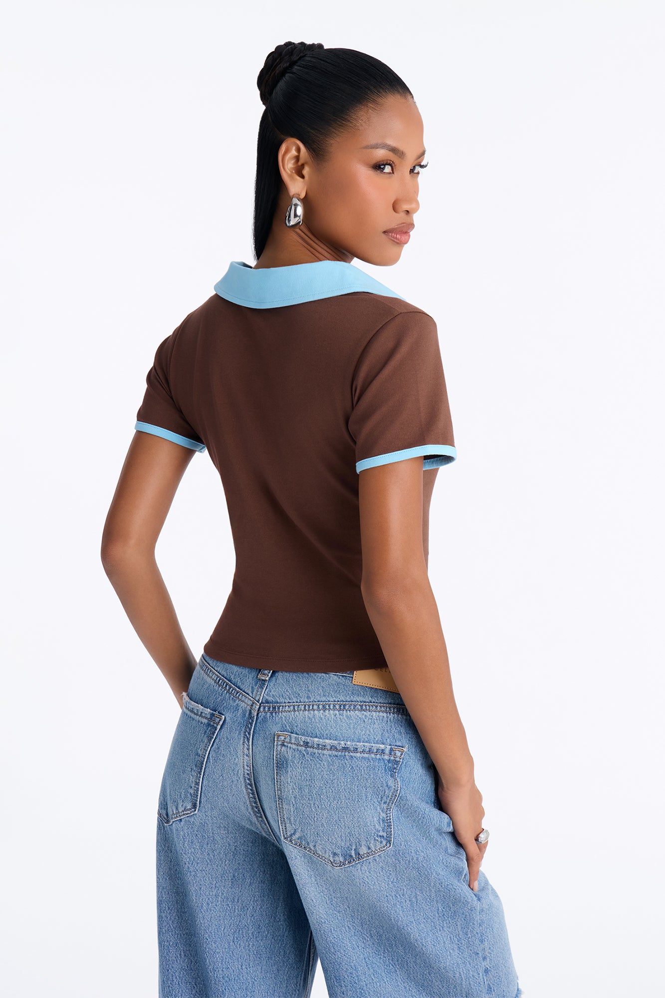 NYC Cropped Polo Top - Chocolate