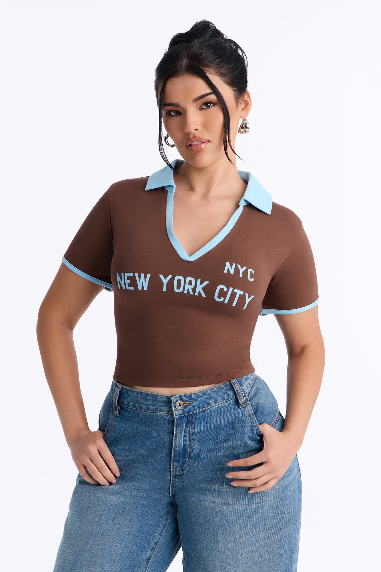 NYC Cropped Polo Top - Chocolate