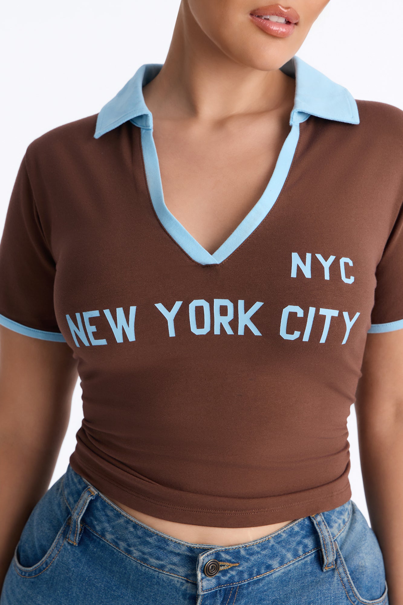 NYC Cropped Polo Top - Chocolate