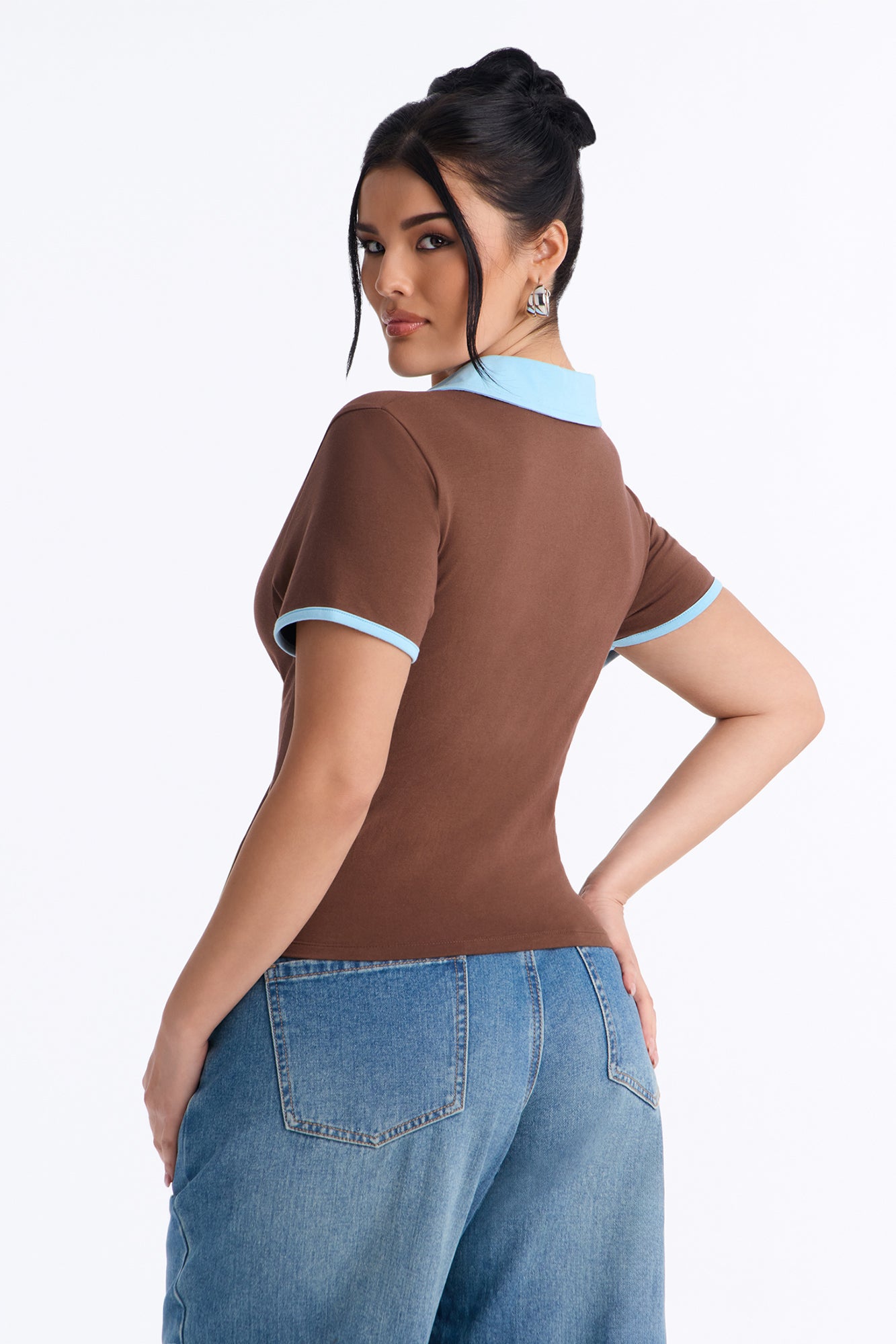 NYC Cropped Polo Top - Chocolate
