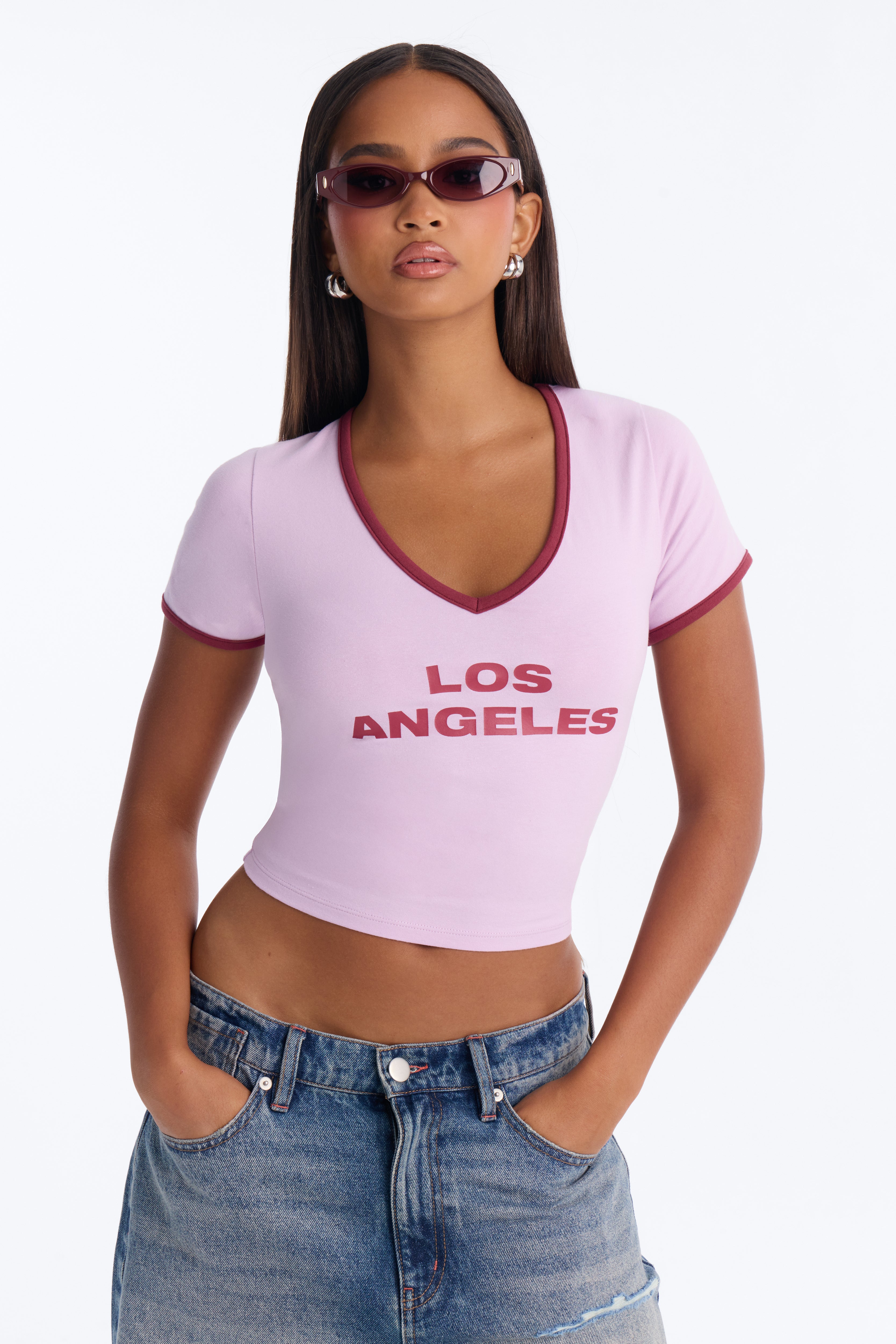 Los Angeles V-Neck Baby Tee - Lilac