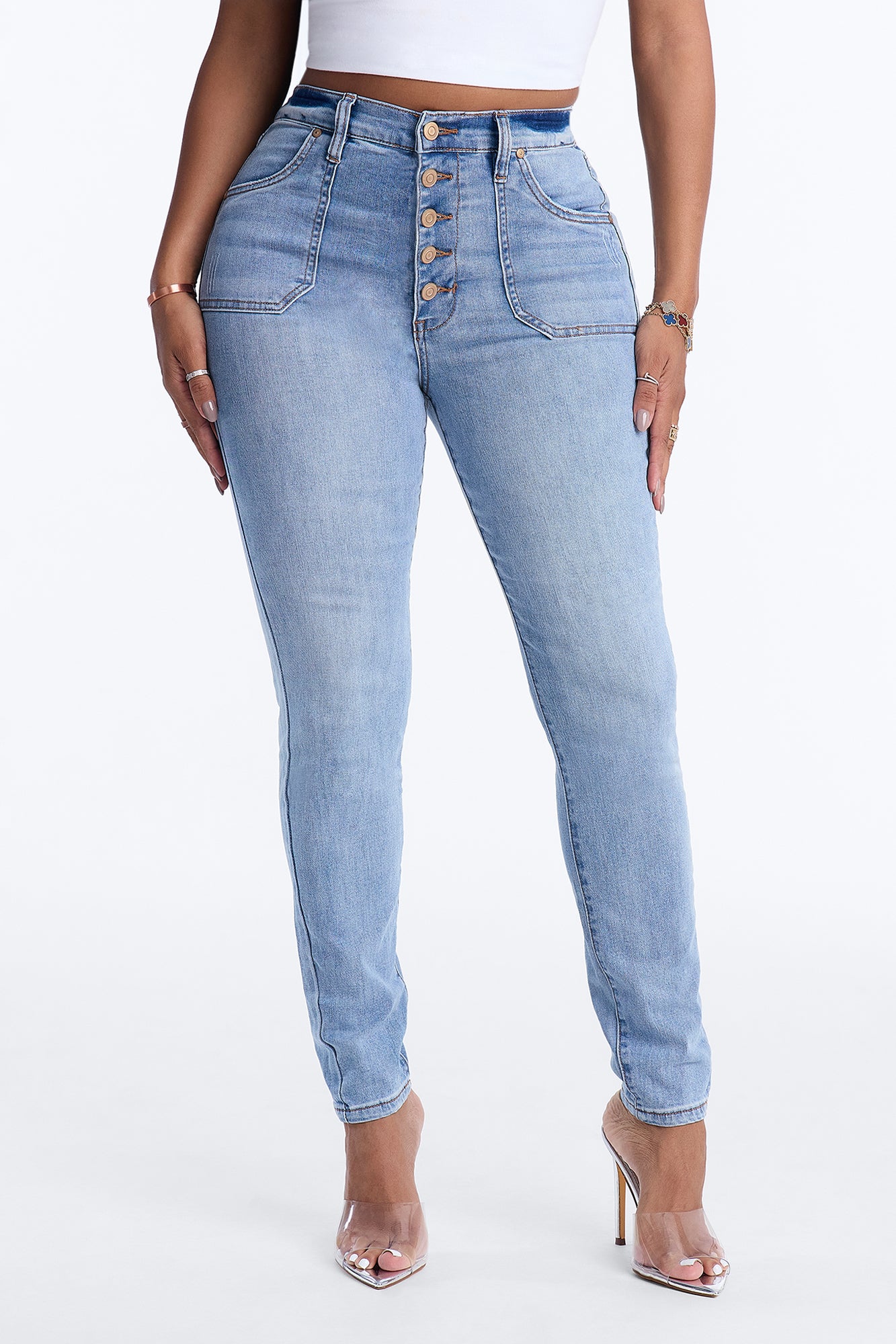 Nequita High Rise Skinny Jeans - Light Blue Wash