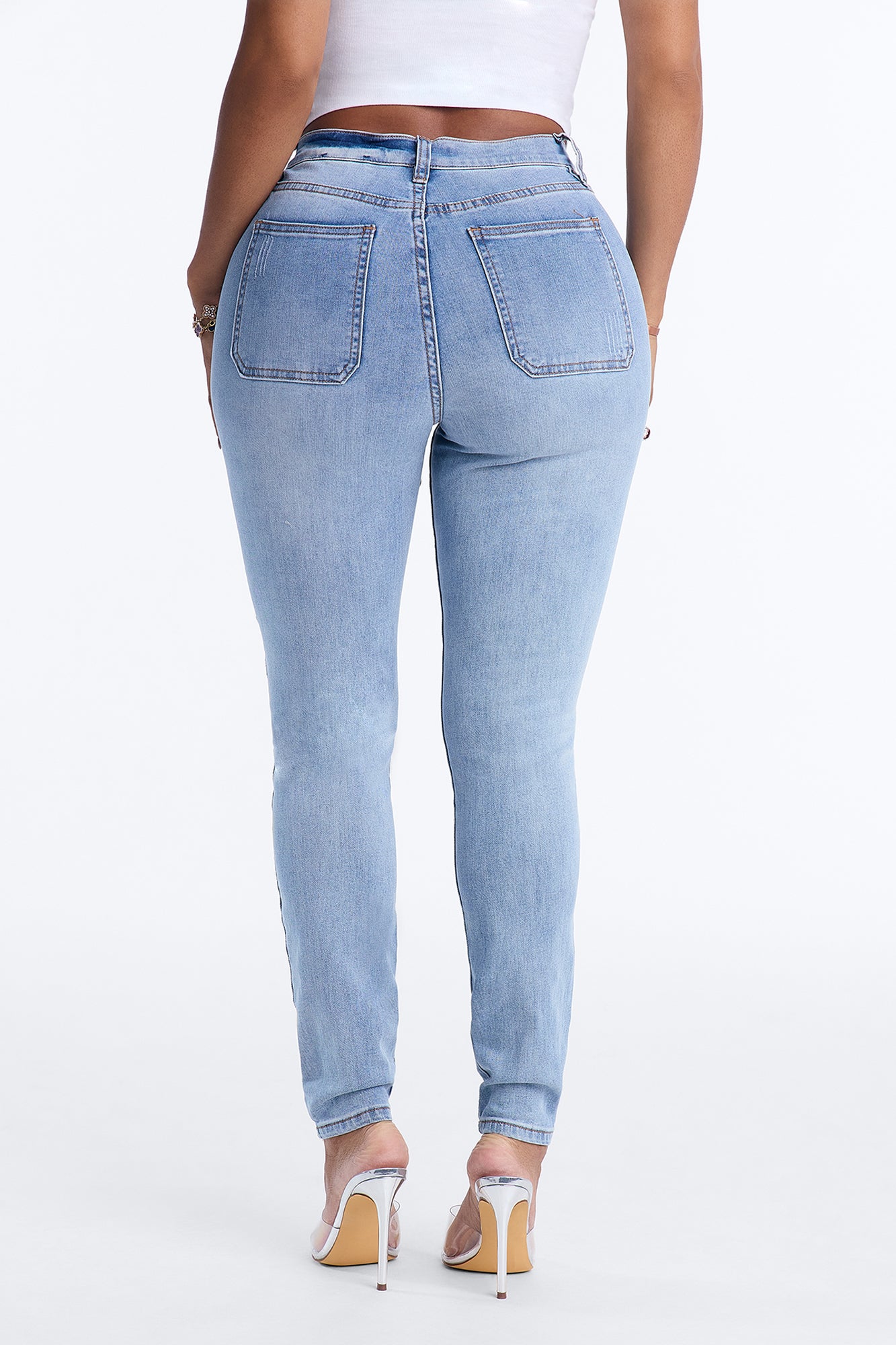 Nequita High Rise Skinny Jeans - Light Blue Wash