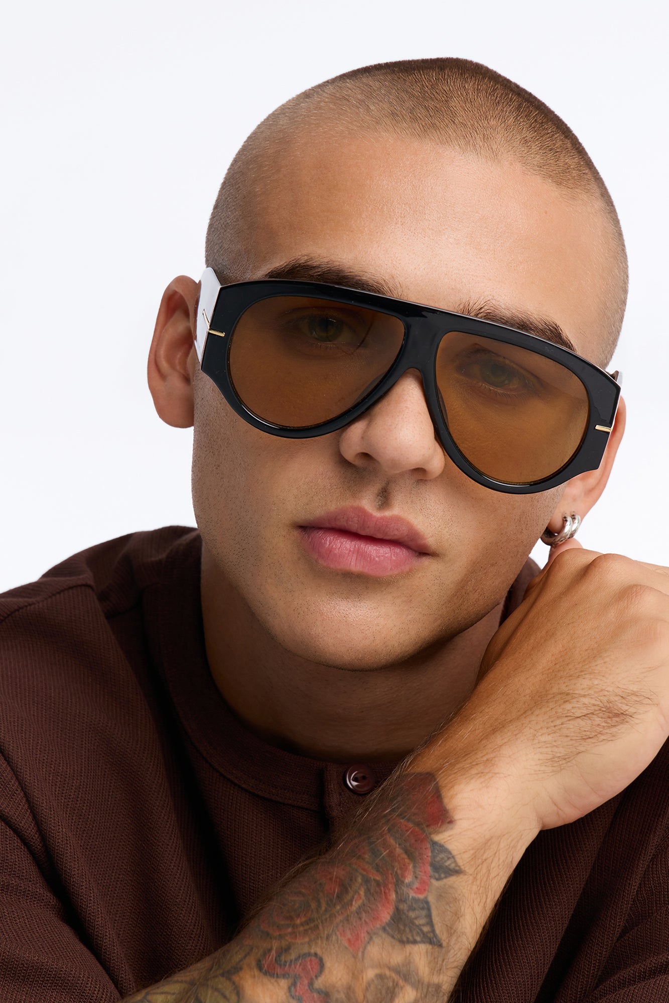 Obsessed Flat Top Aviator Sunglasses - Black/Brown