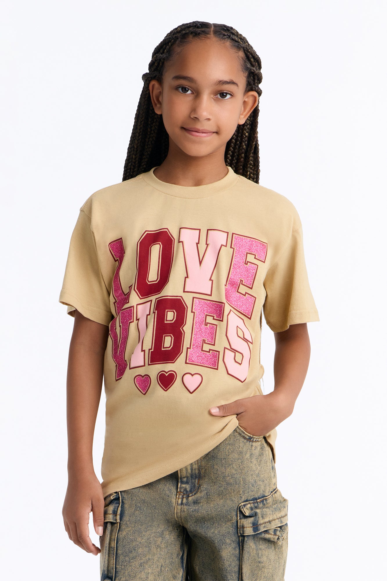 Mini Love Vibes Short Sleeve Tee - Sand