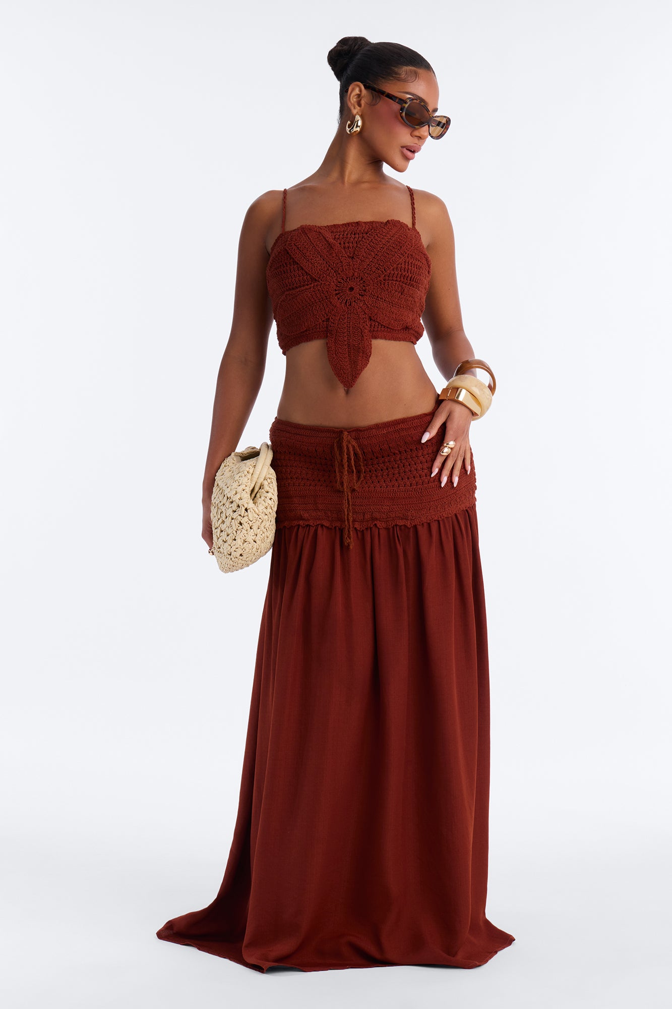 By The Beach Crochet Skirt Set - Rust