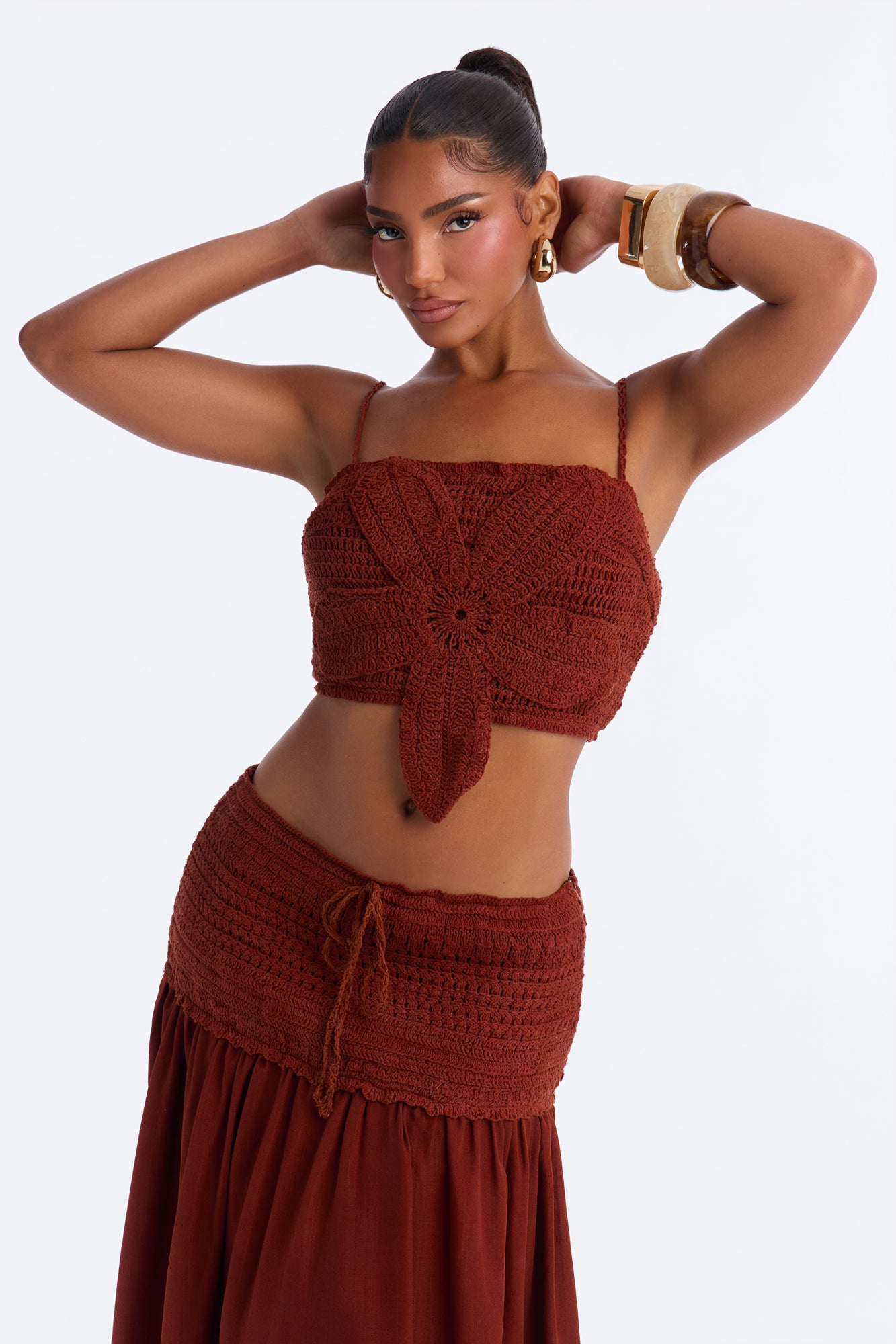 By The Beach Crochet Skirt Set - Rust
