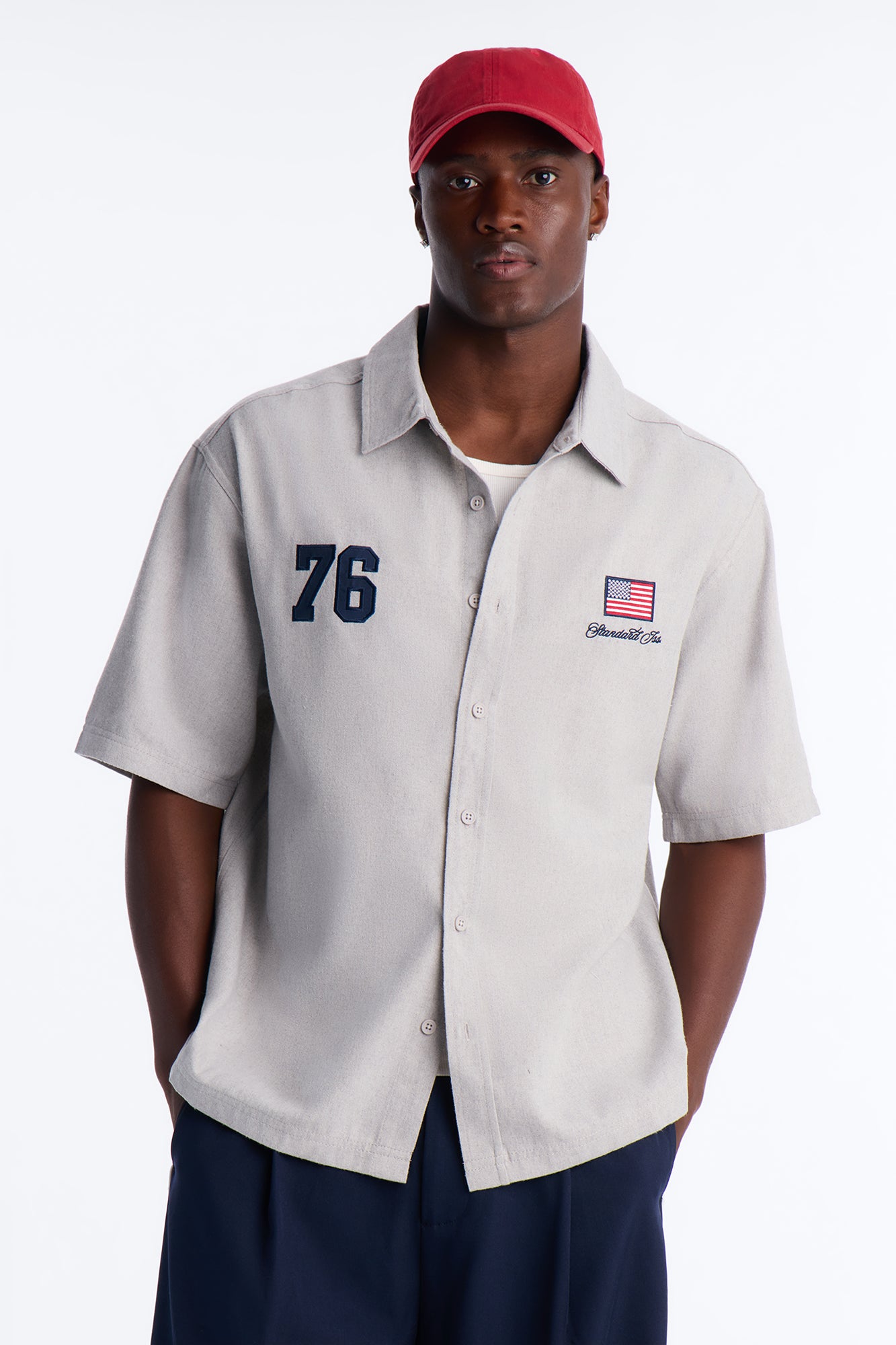 Only In The USA 76' Button Up Shirt - Grey