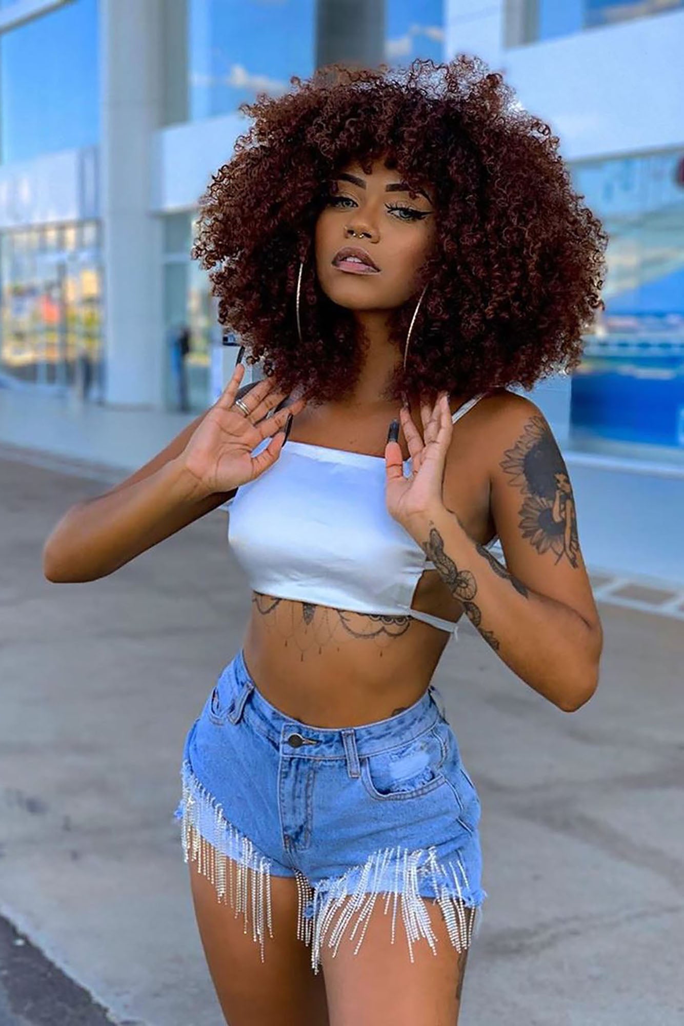 Came Through Dripping Rhinestone Denim Short - Light Blue Wash