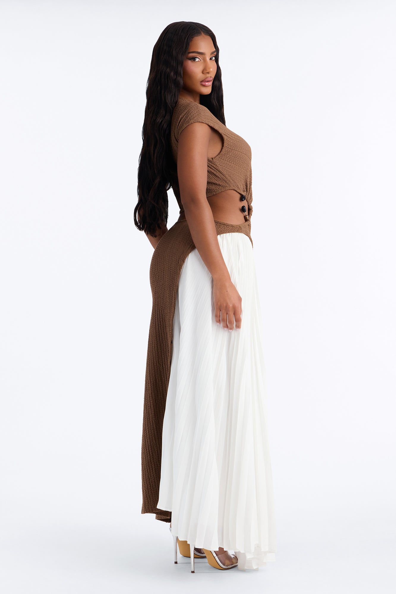 Ivy Cut Out Maxi Dress - Brown/combo
