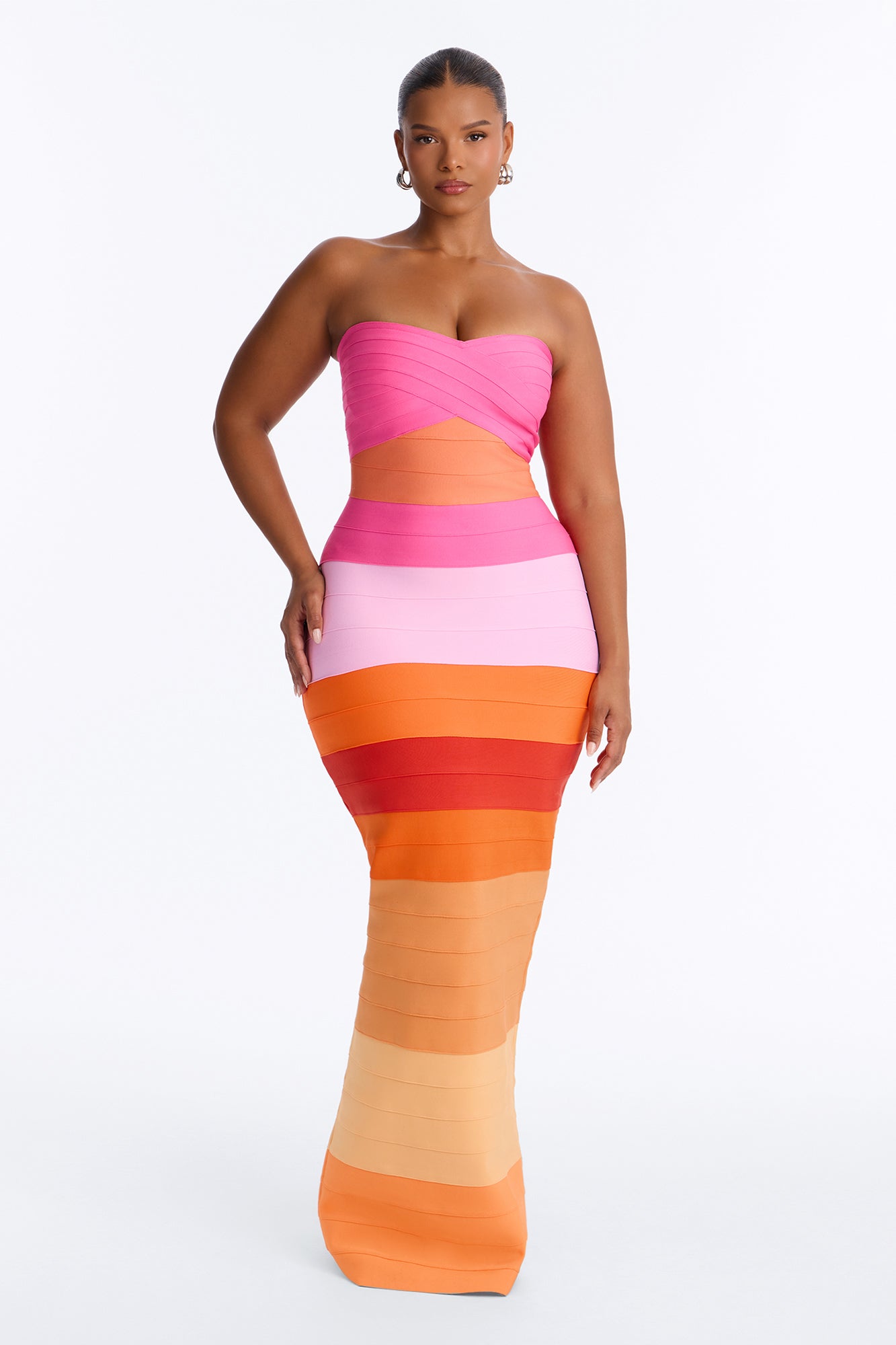 Major Moment Colorblock Bandage Maxi Dress - Pink/combo