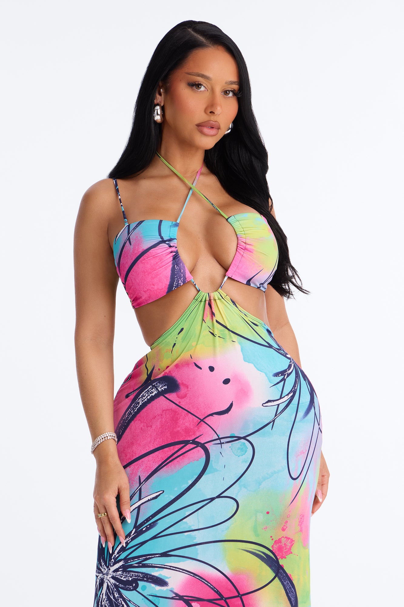 Breaking Necks Cut Out Maxi Dress - Blue/combo