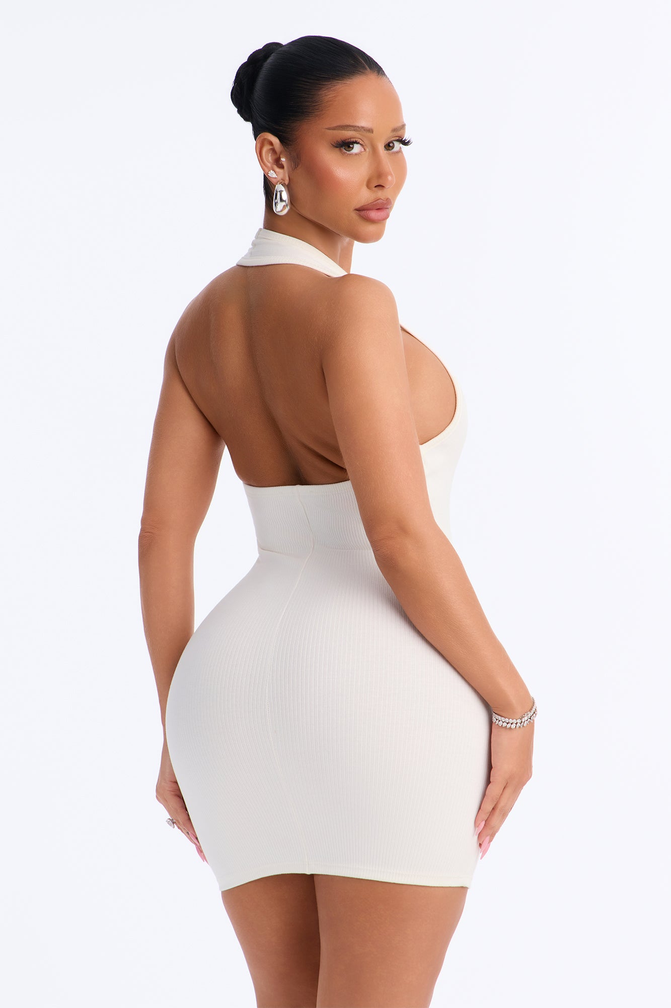Celeste Snatched Halter Mini Dress - Off White